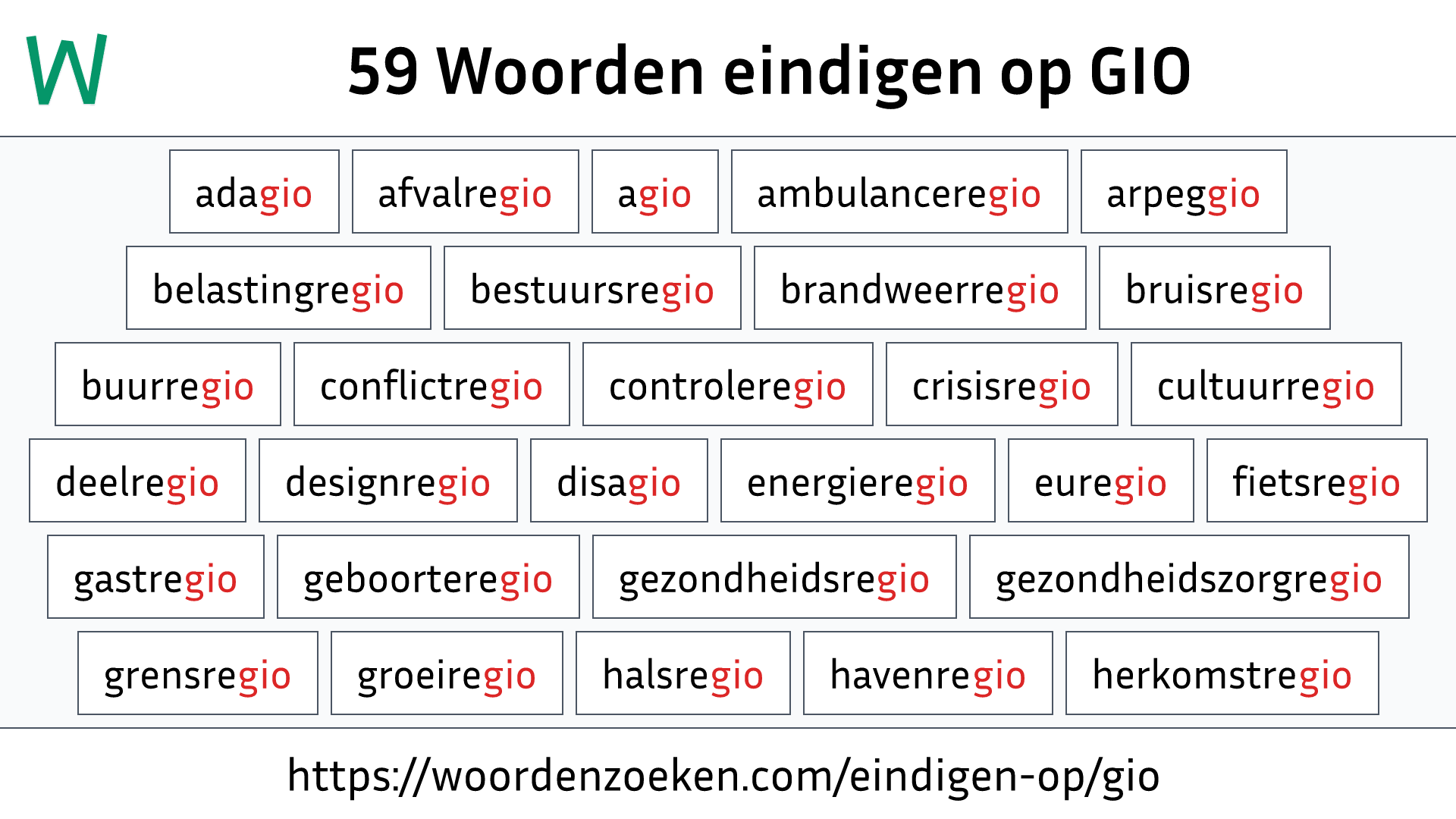 Woorden eindigen op GIO