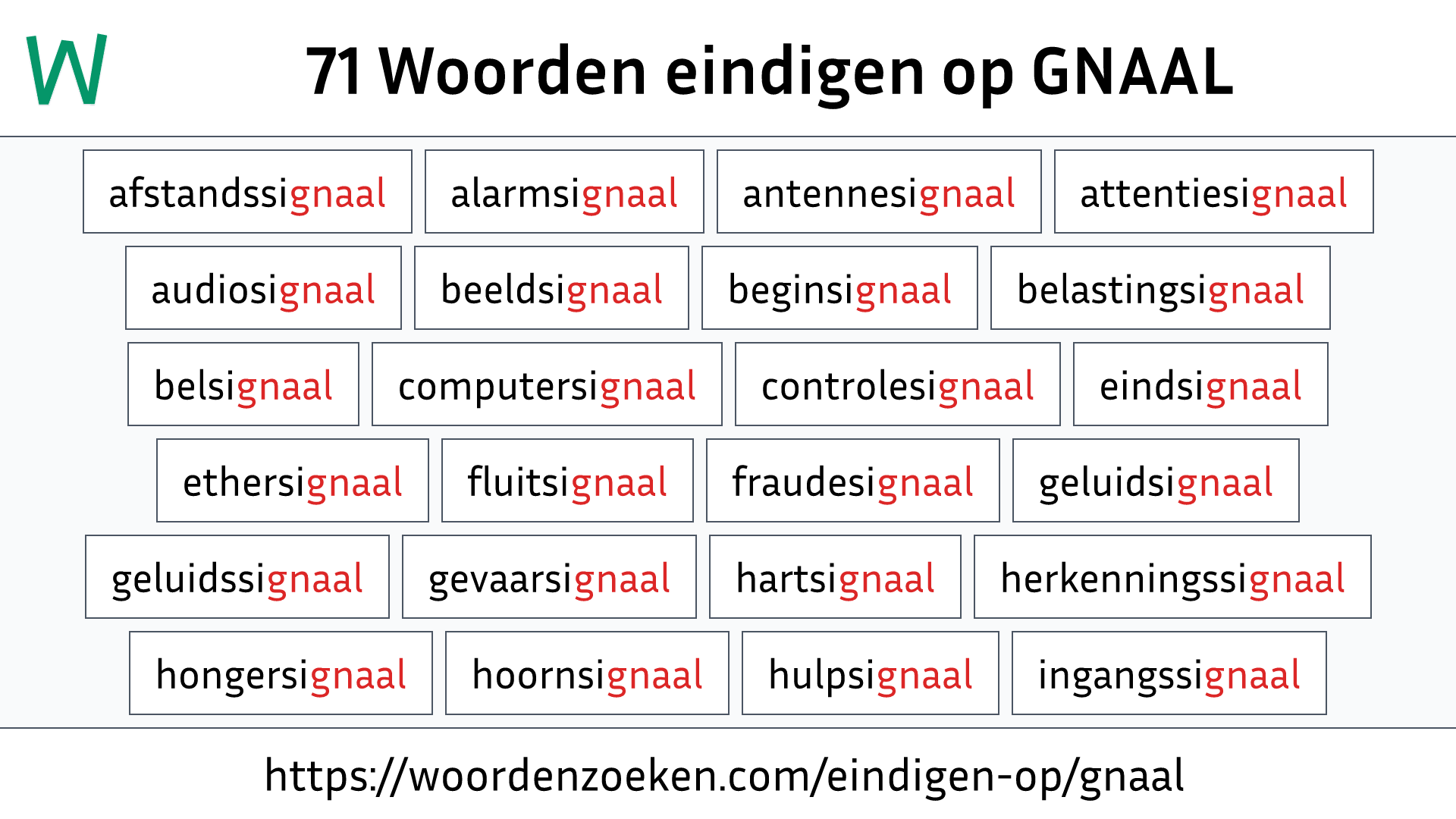 Woorden eindigen op GNAAL