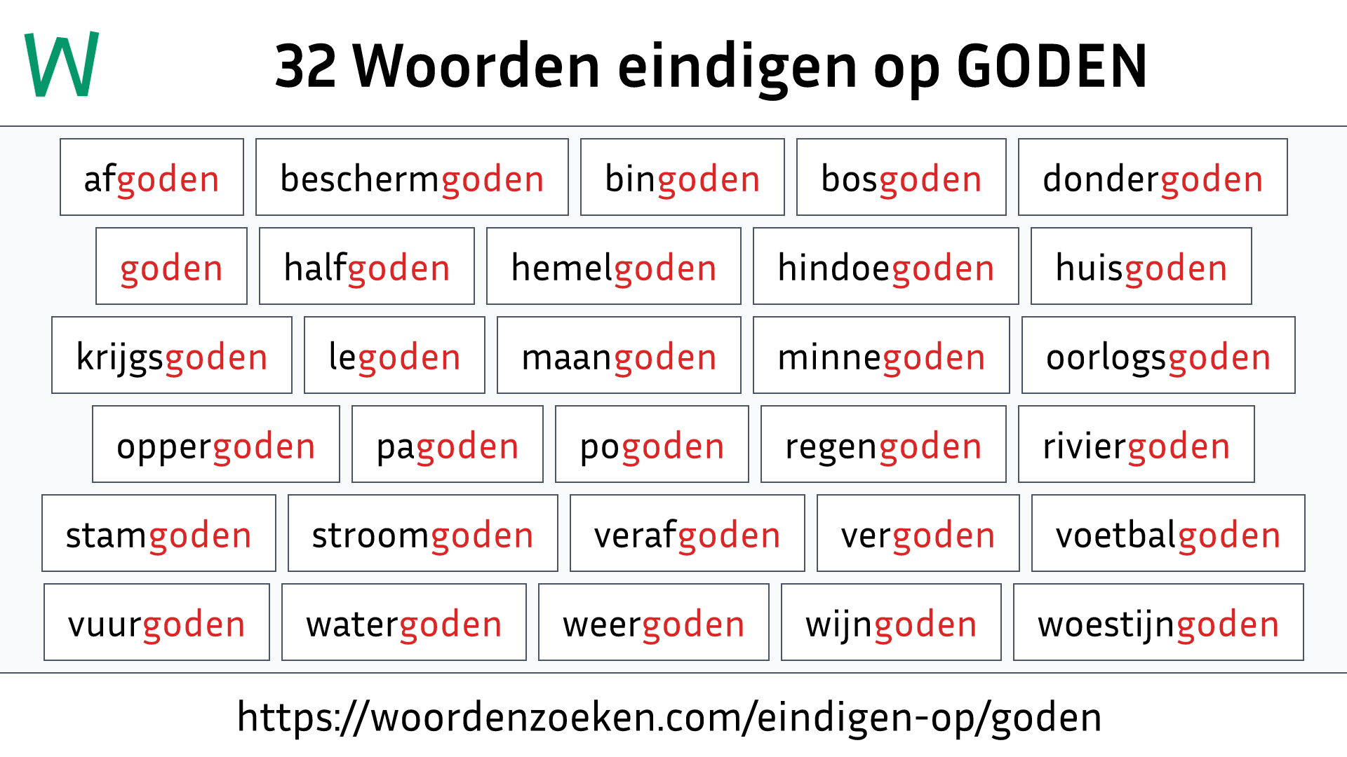 Woorden eindigen op GODEN