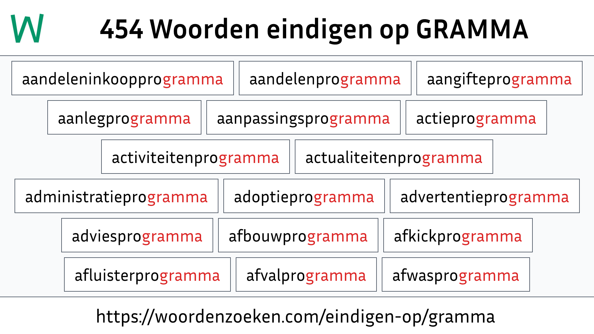 Woorden eindigen op GRAMMA