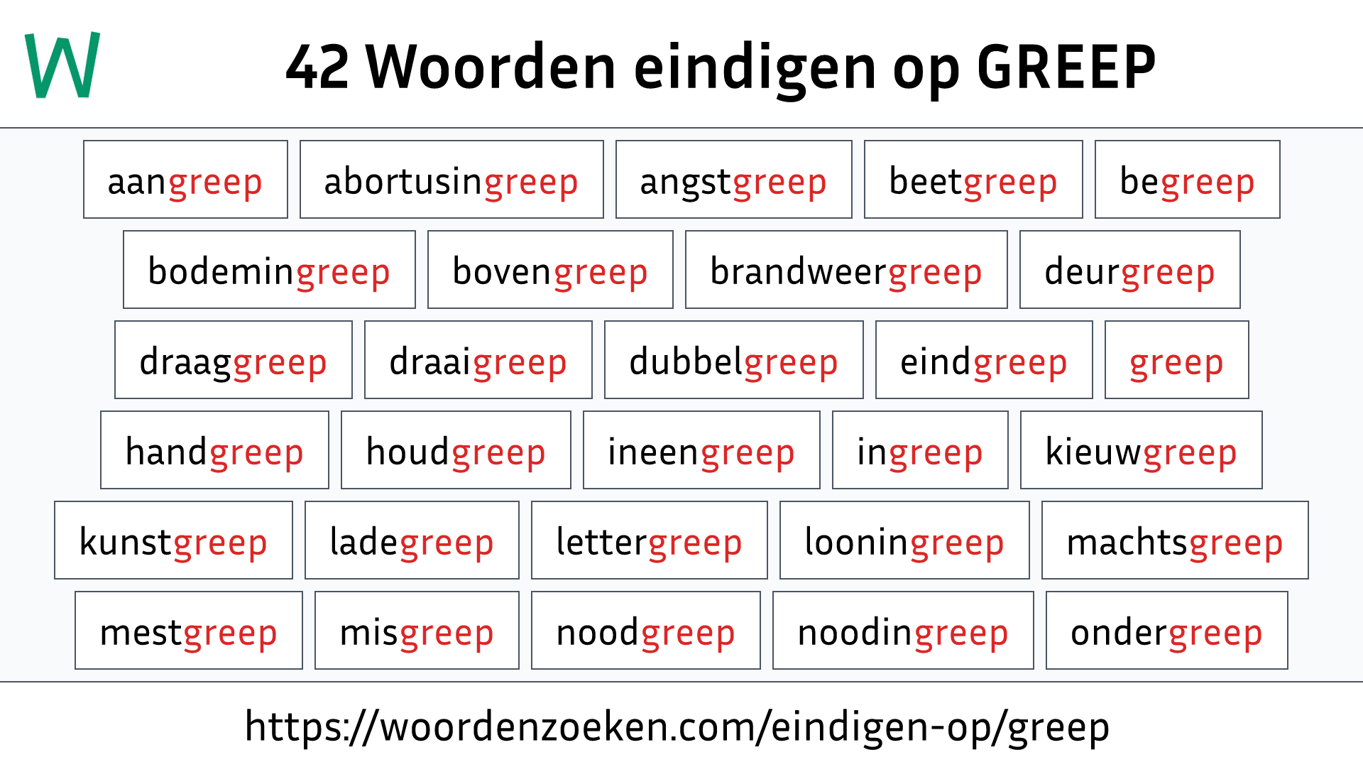 Woorden eindigen op GREEP