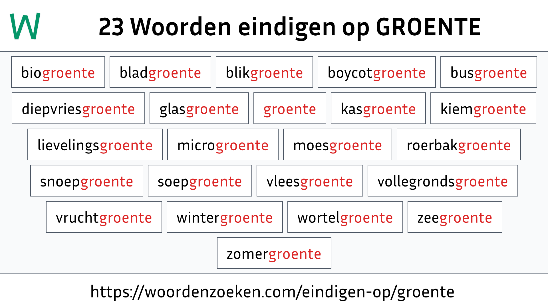 Woorden eindigen op GROENTE