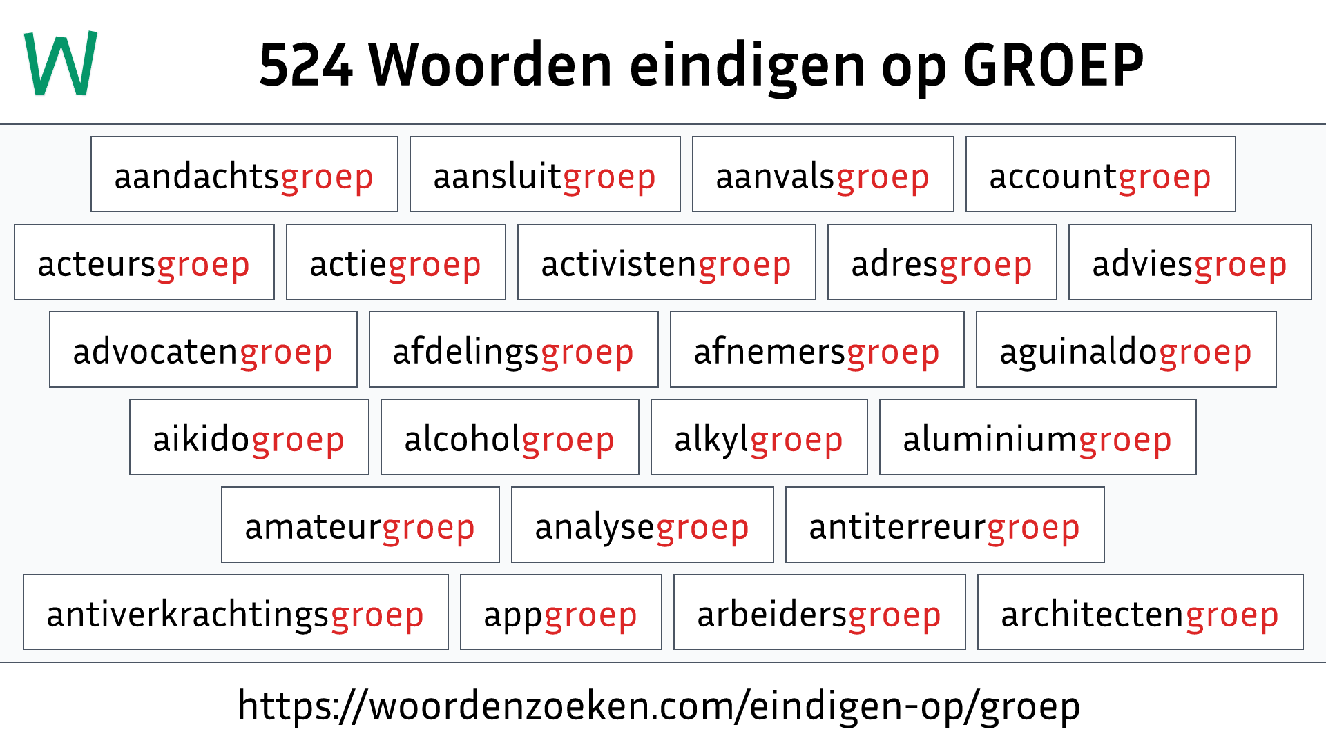 Woorden eindigen op GROEP