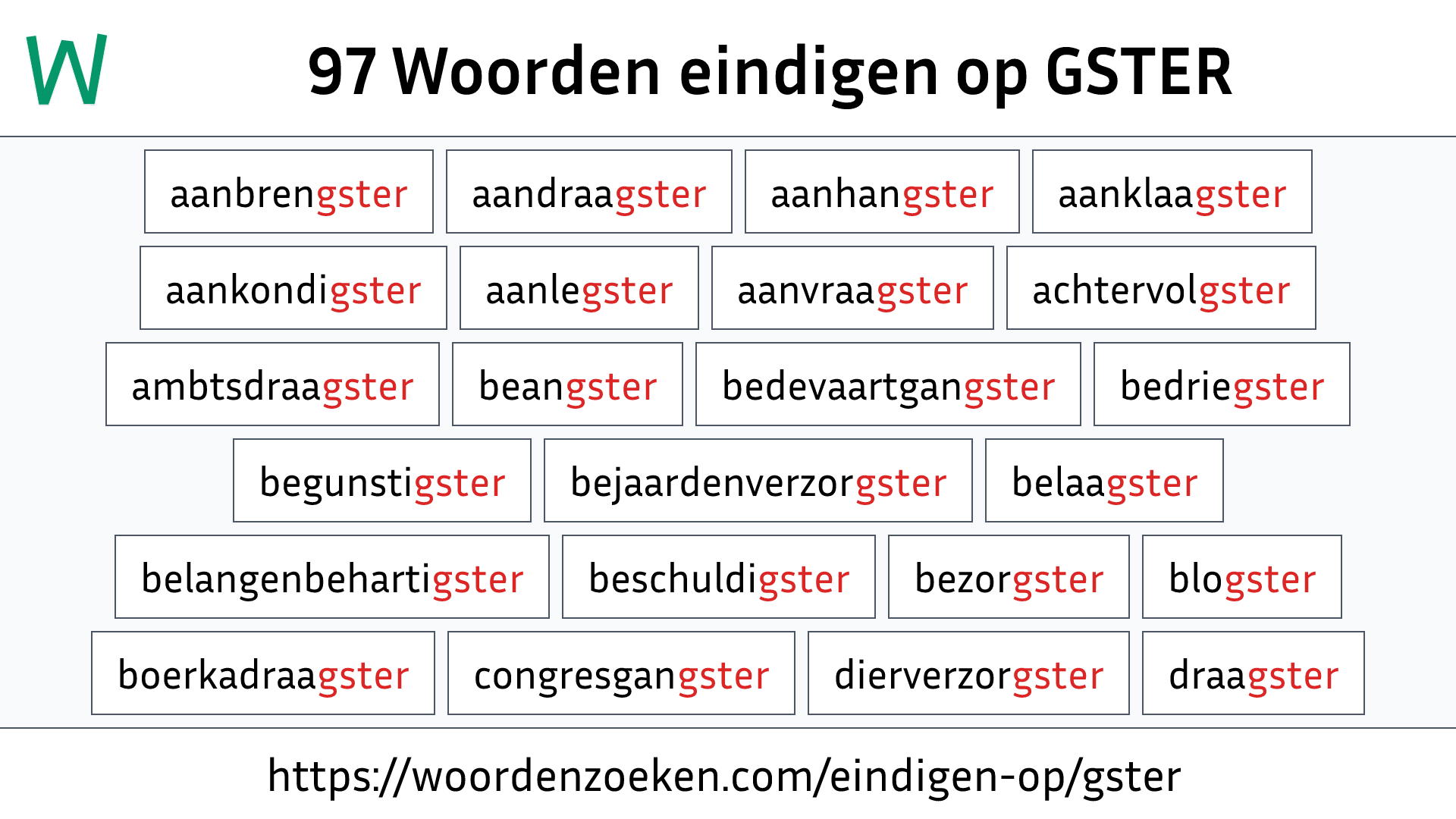 Woorden eindigen op GSTER
