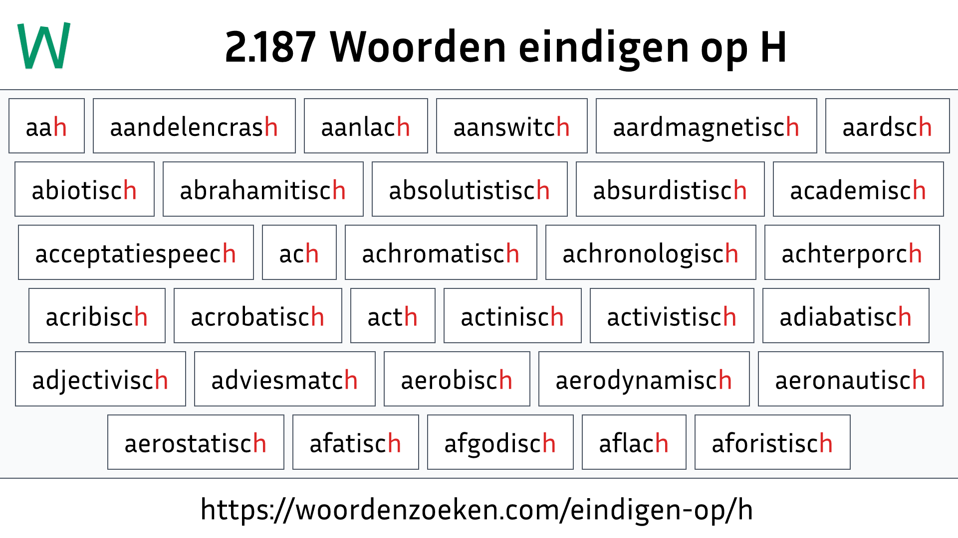 Woorden eindigen op H