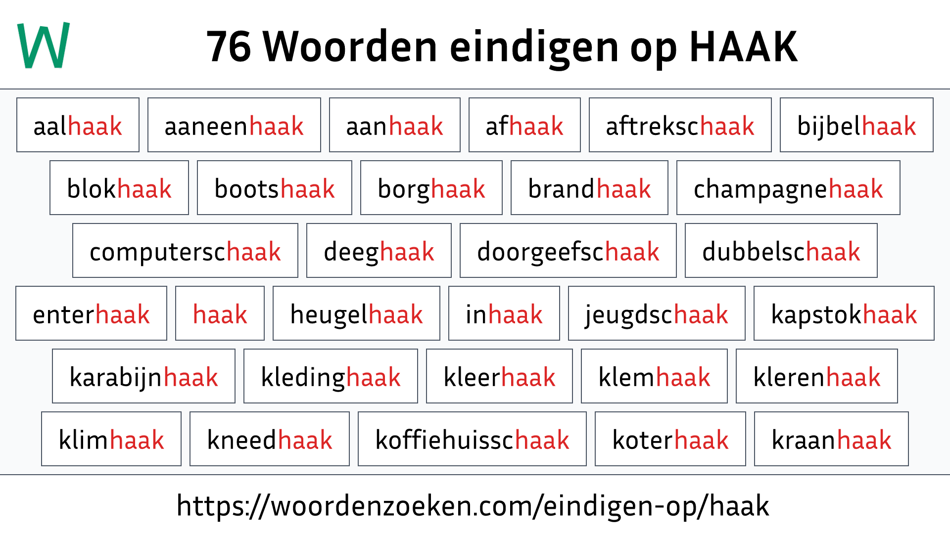 Woorden eindigen op HAAK