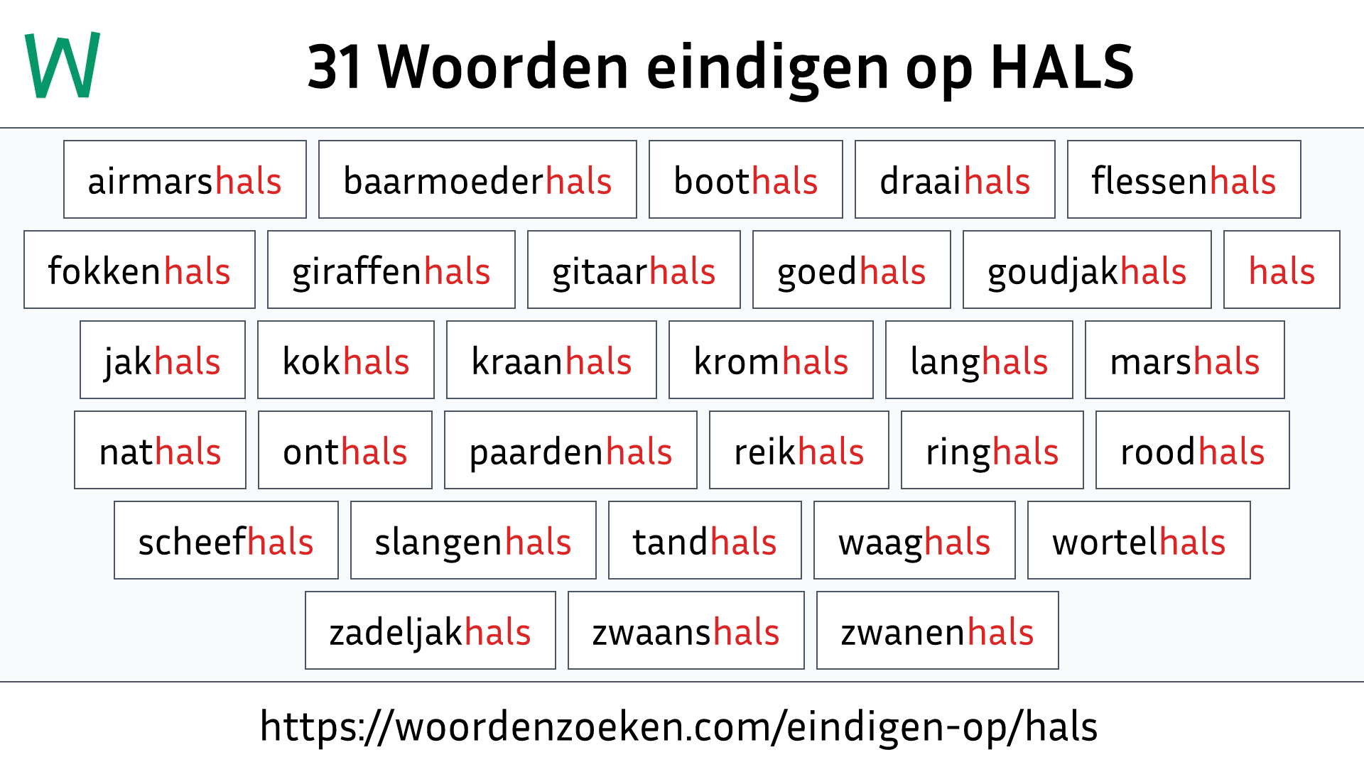Woorden eindigen op HALS