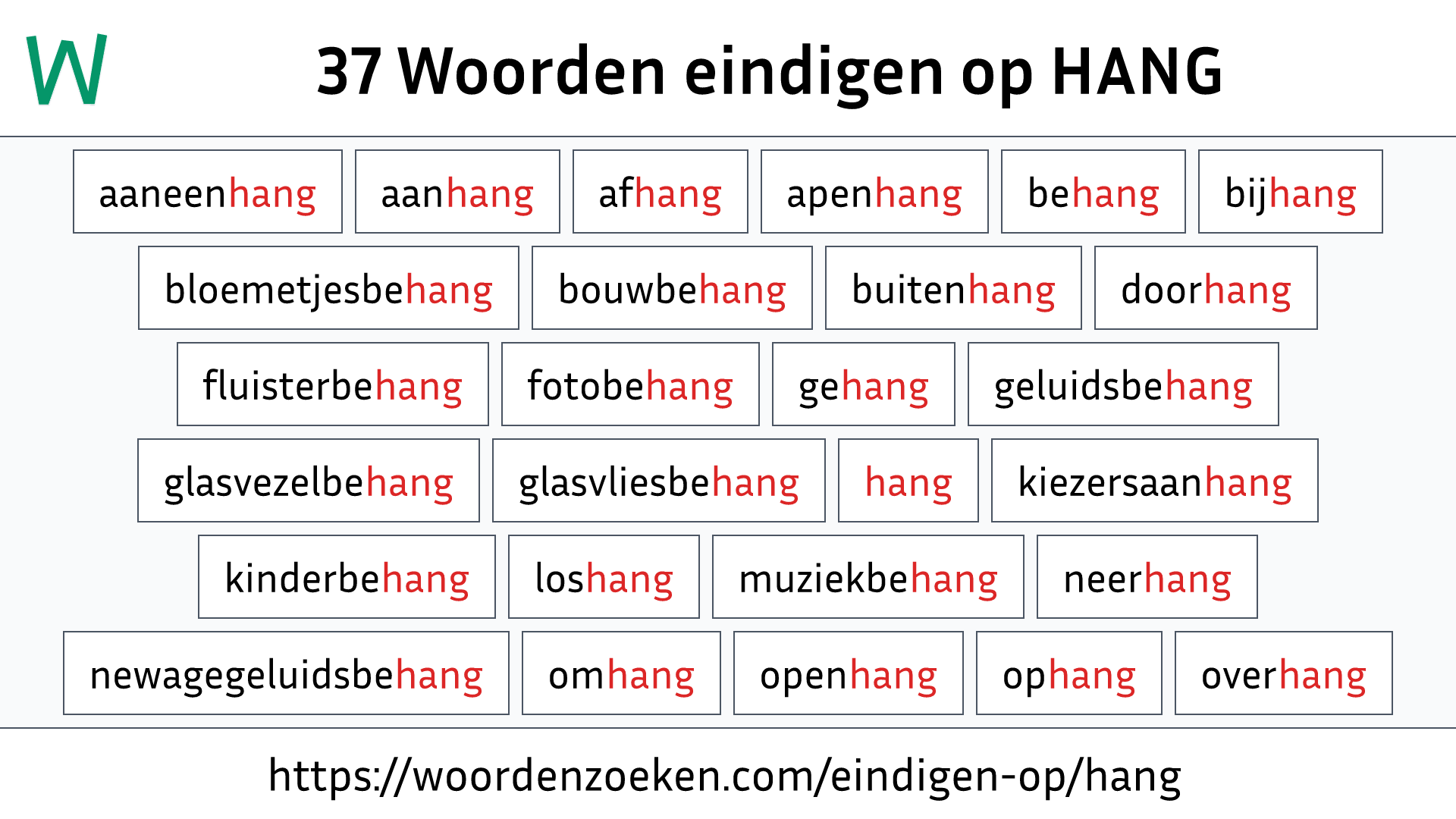 Woorden eindigen op HANG