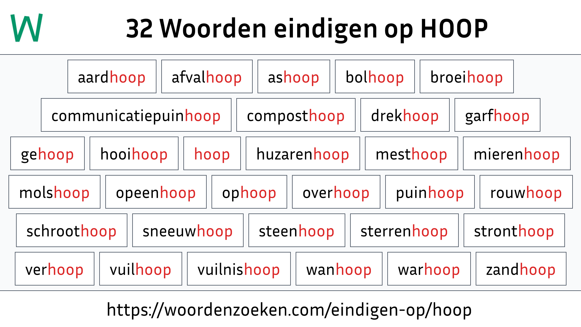 Woorden eindigen op HOOP