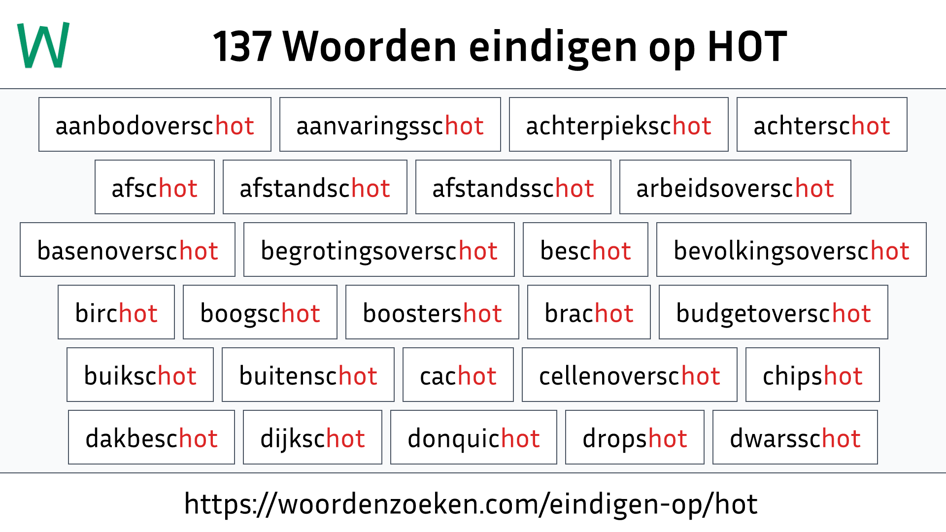 Woorden eindigen op HOT