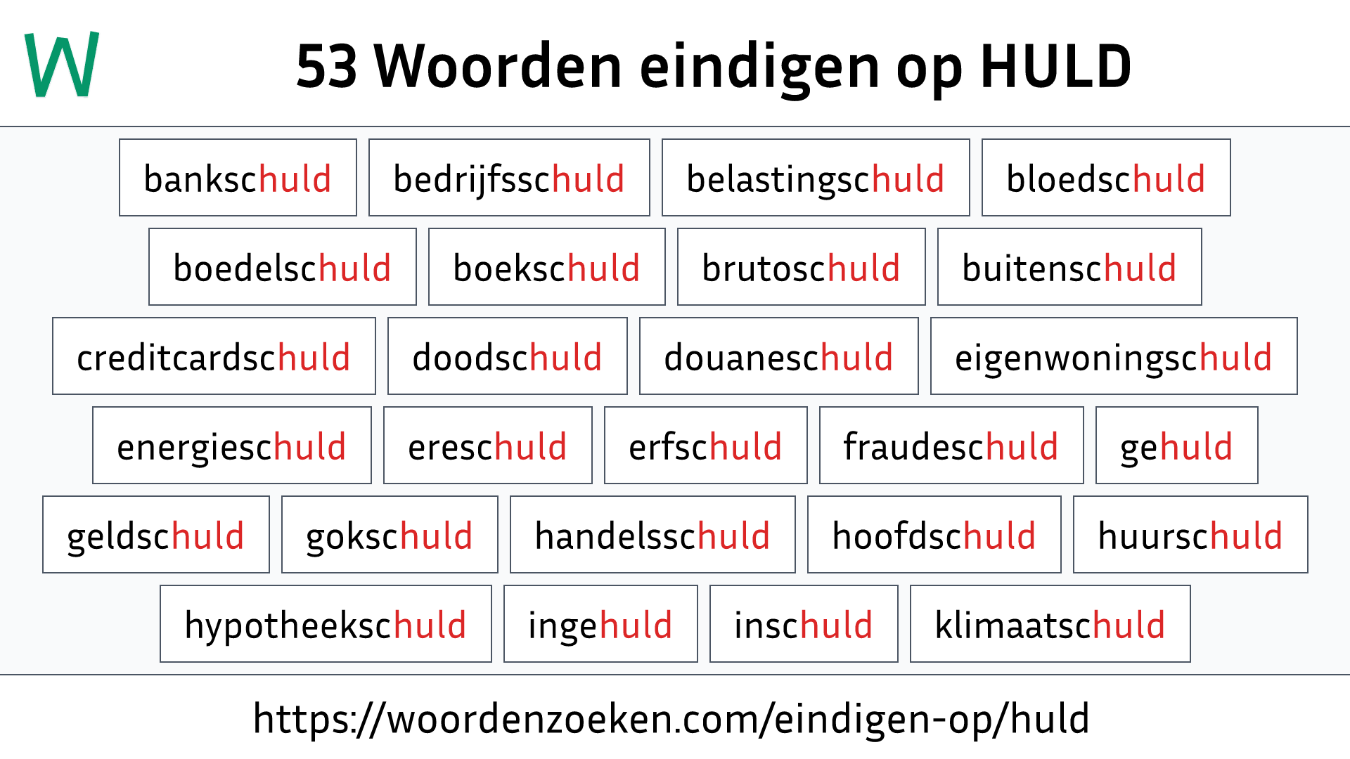 Woorden eindigen op HULD