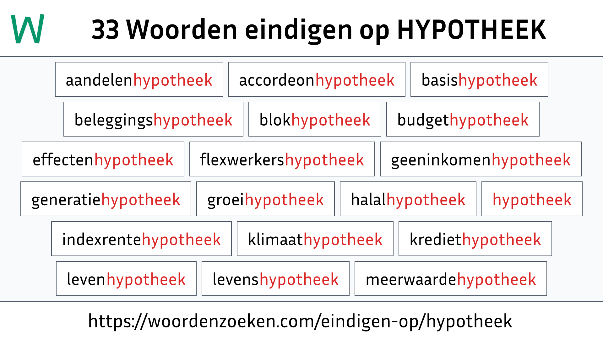 Woorden eindigen op HYPOTHEEK