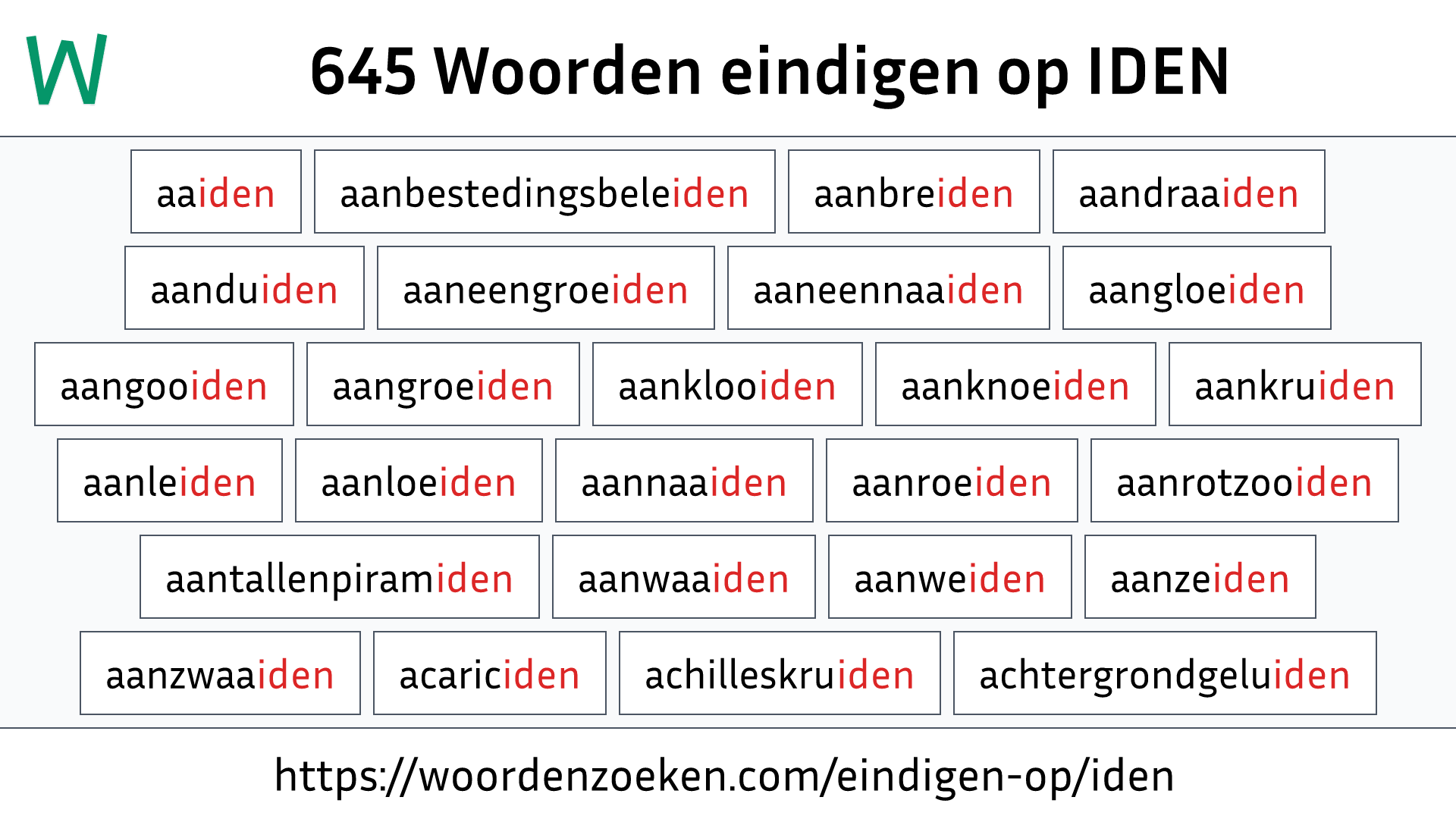 Woorden eindigen op IDEN