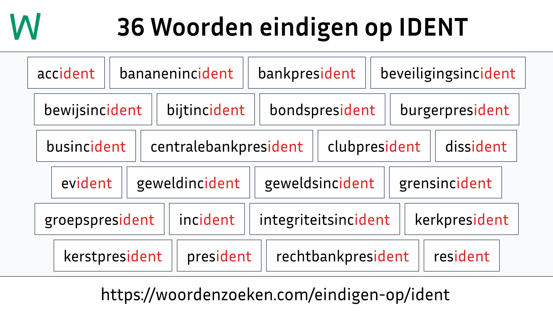 Woorden eindigen op IDENT