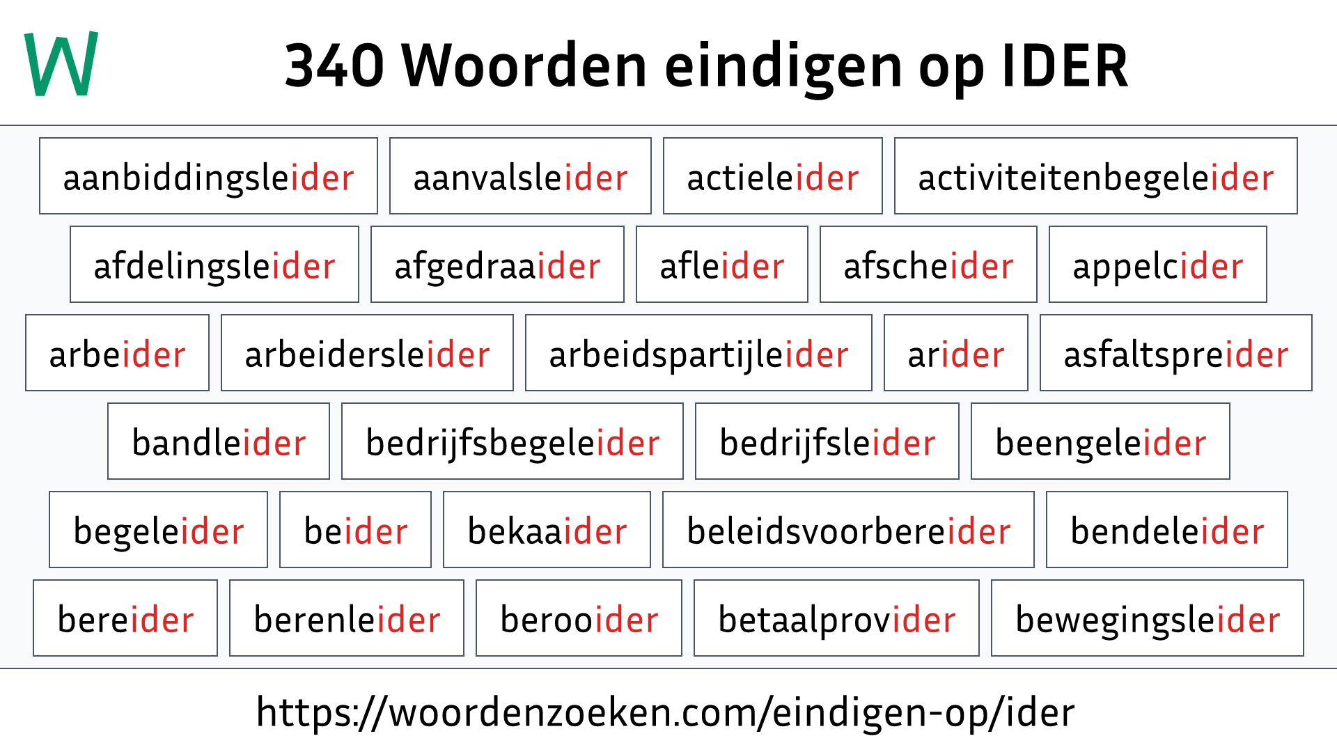 Woorden eindigen op IDER