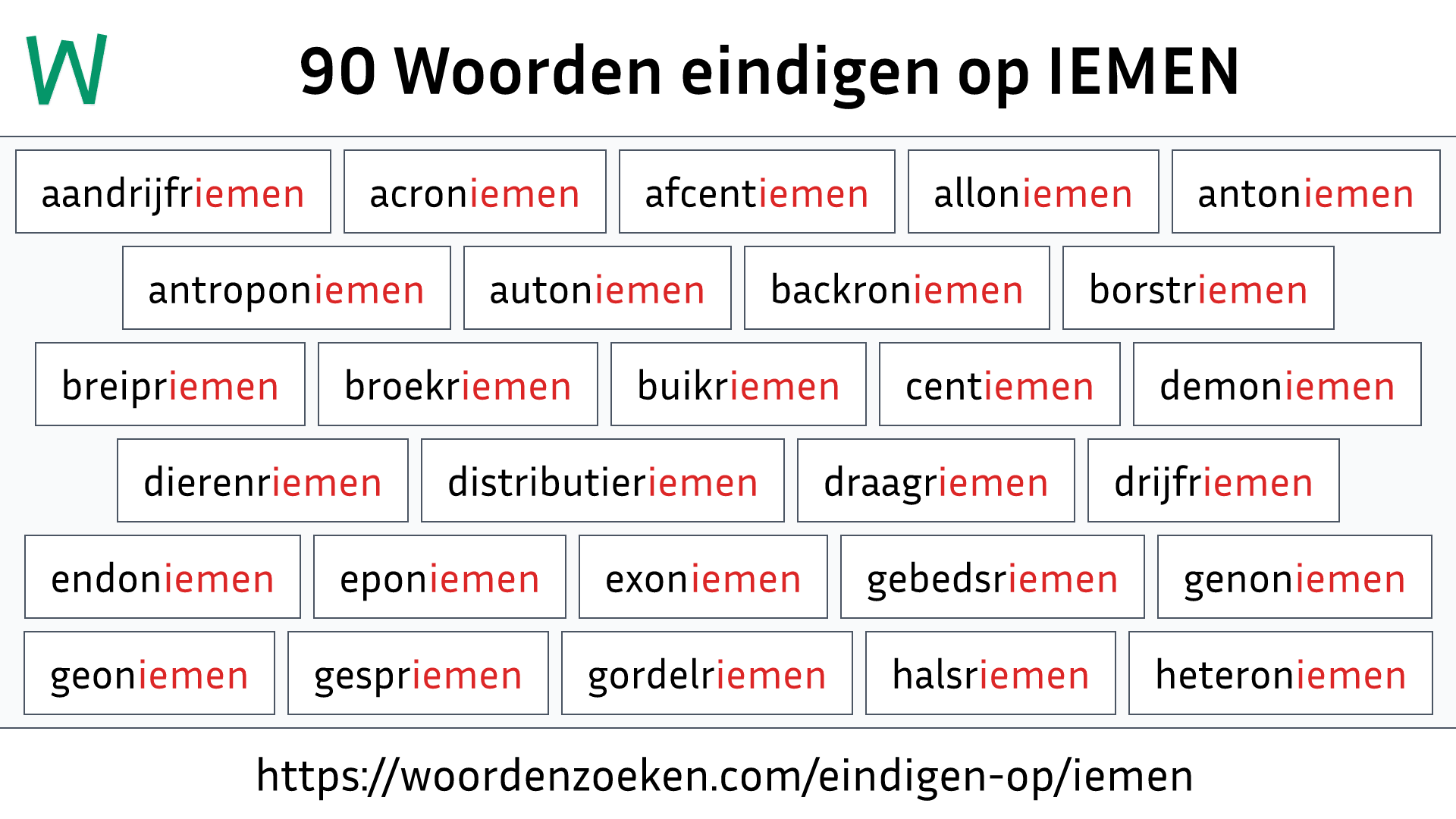 Woorden eindigen op IEMEN