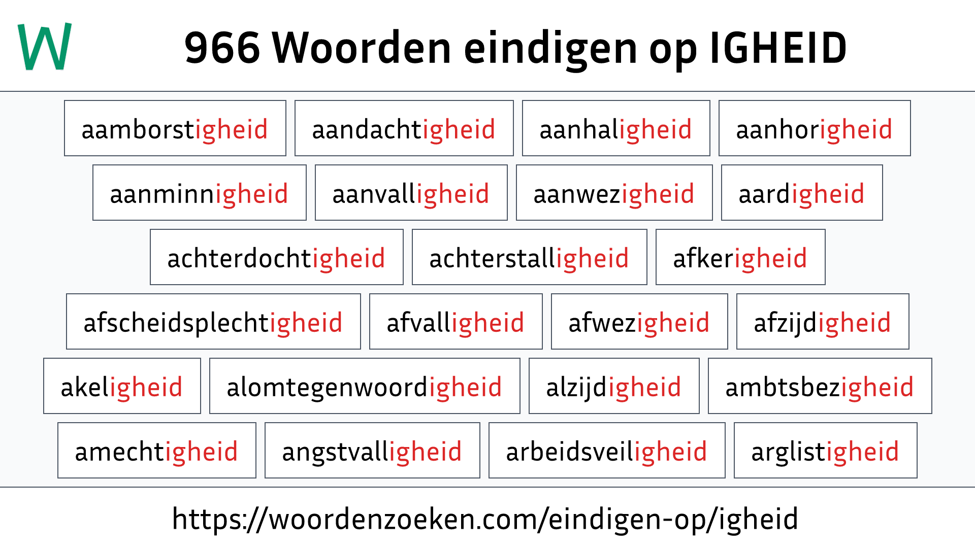 Woorden eindigen op IGHEID