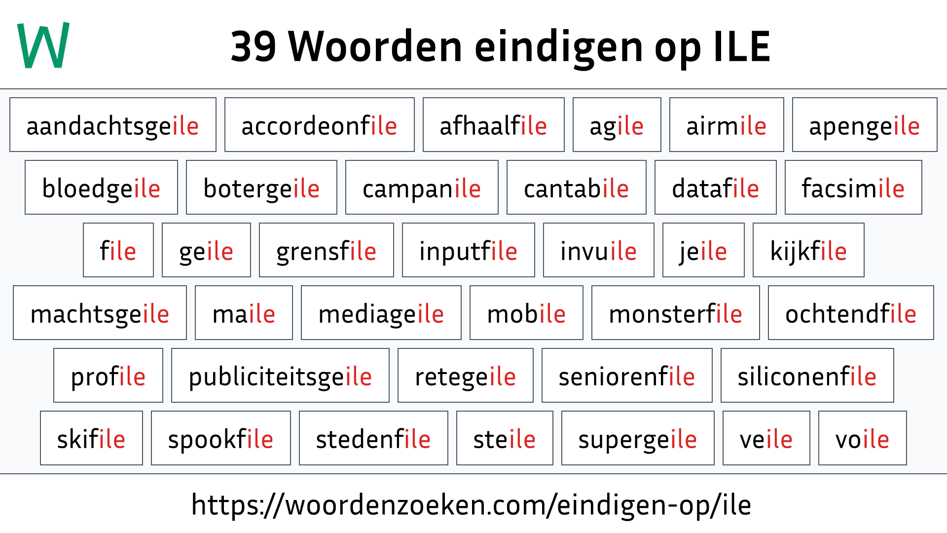 Woorden eindigen op ILE
