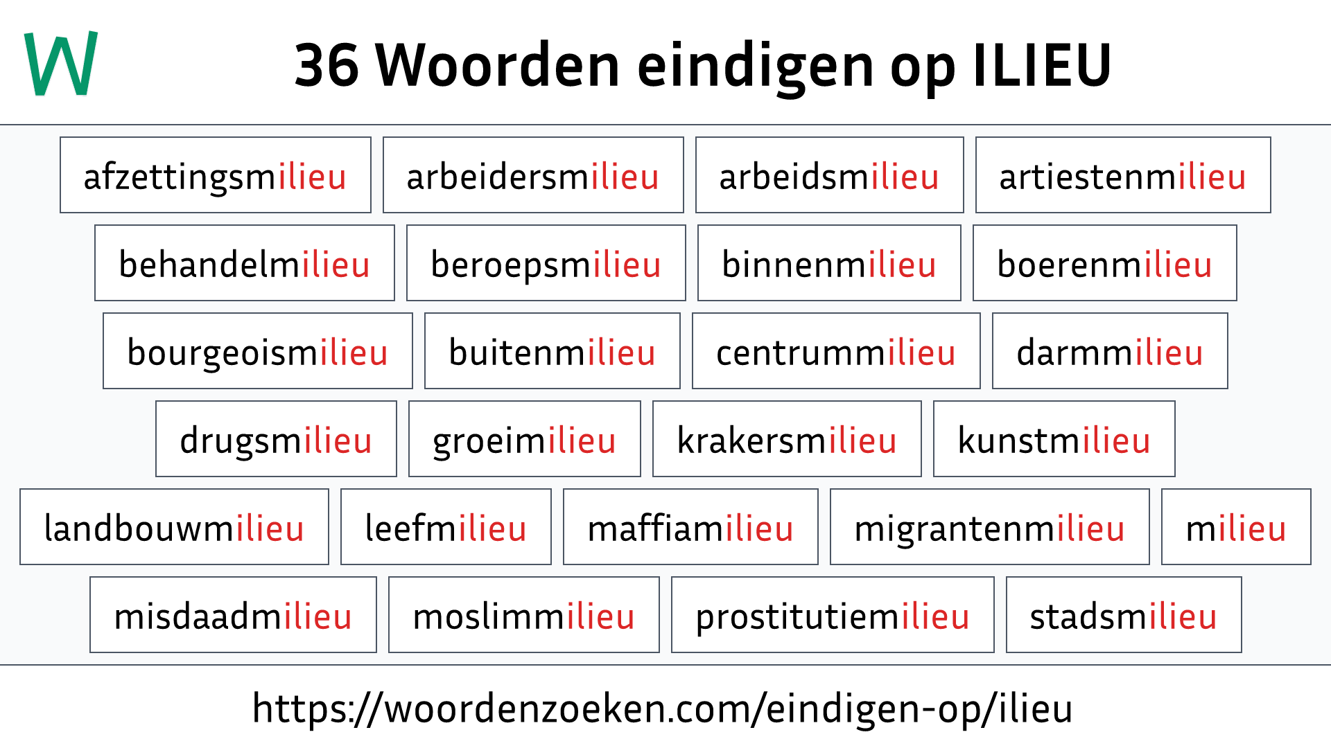 Woorden eindigen op ILIEU