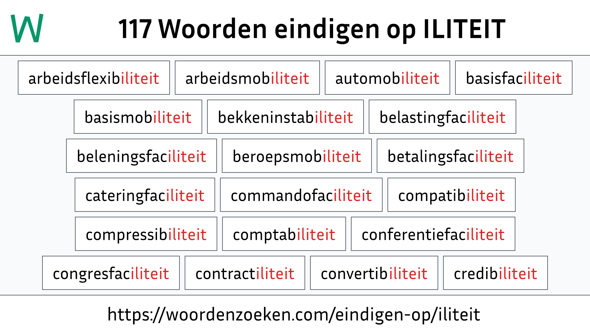 Woorden eindigen op ILITEIT