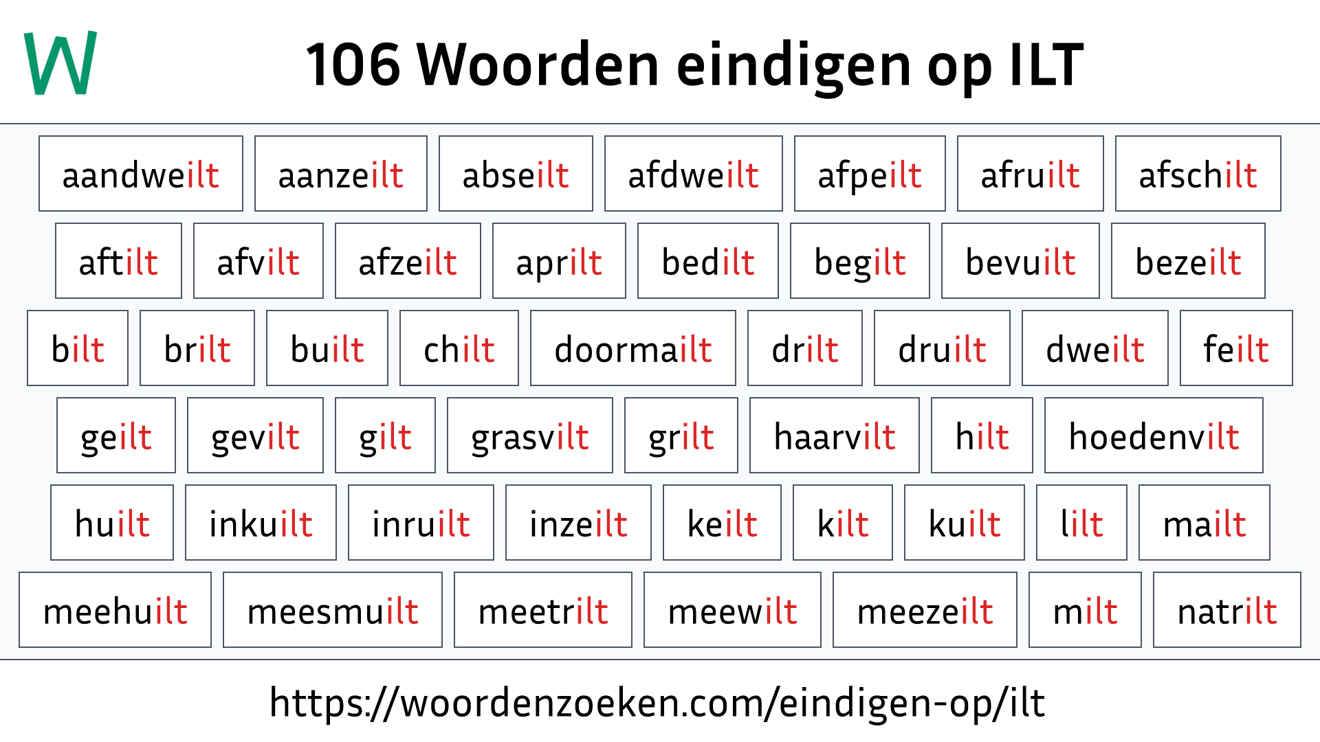 Woorden eindigen op ILT