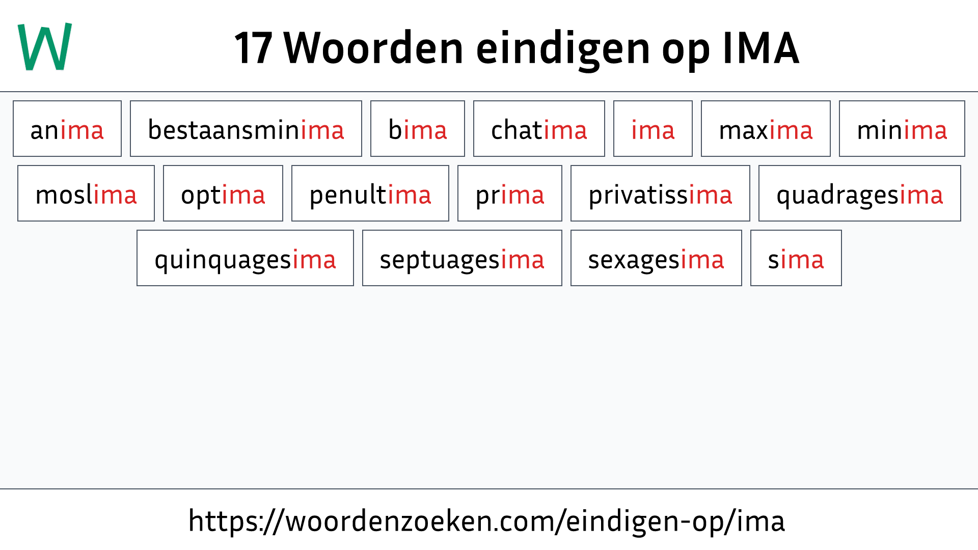 Woorden eindigen op IMA