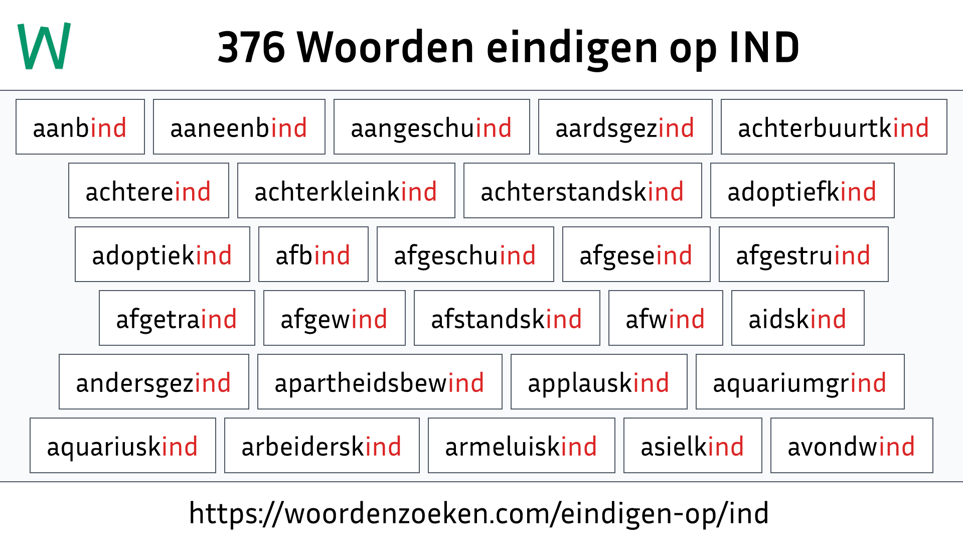 Woorden eindigen op IND