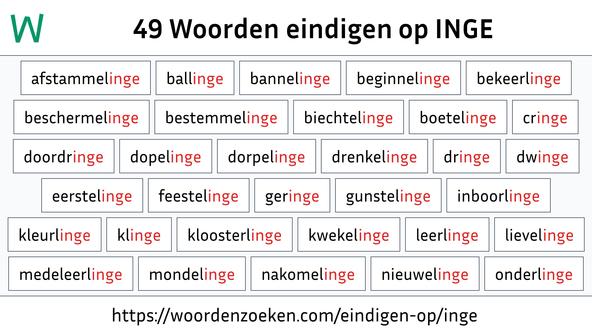 Woorden eindigen op INGE