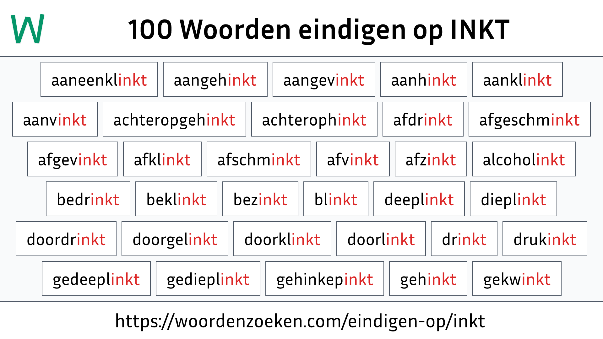 Woorden eindigen op INKT