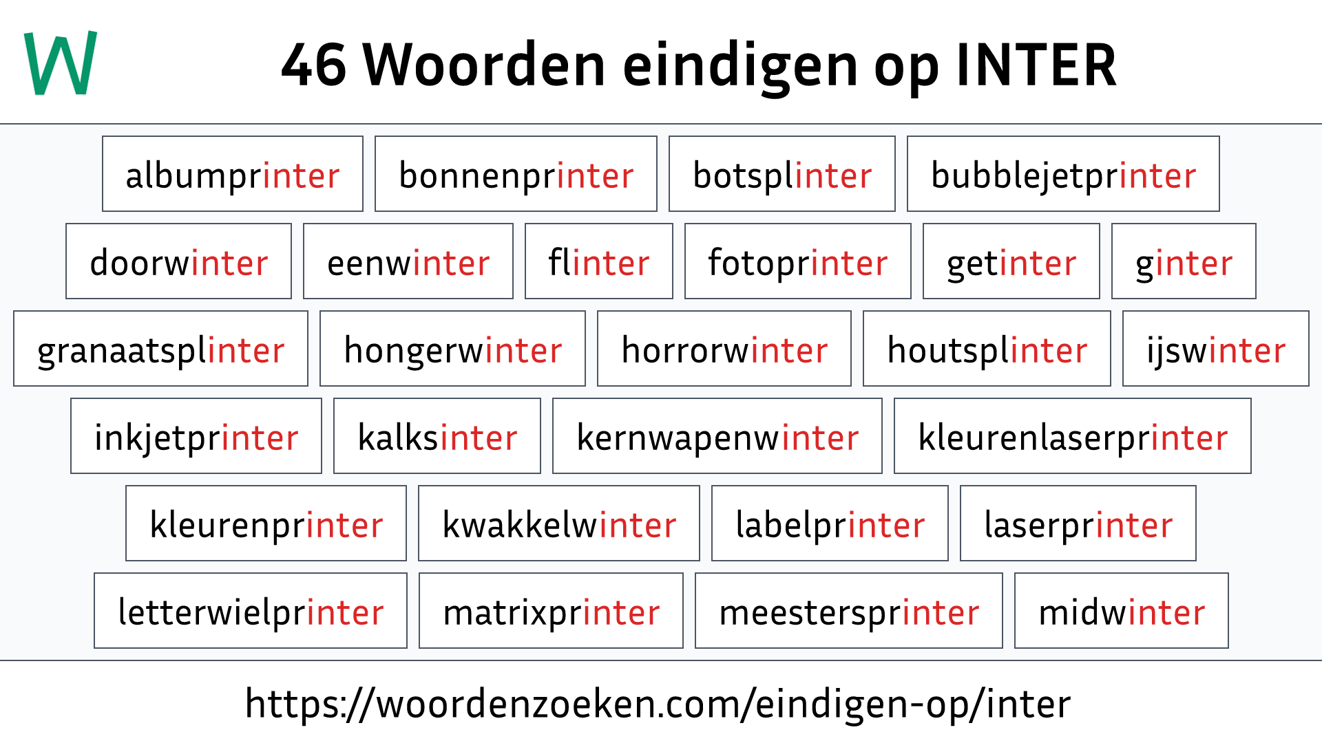 Woorden eindigen op INTER