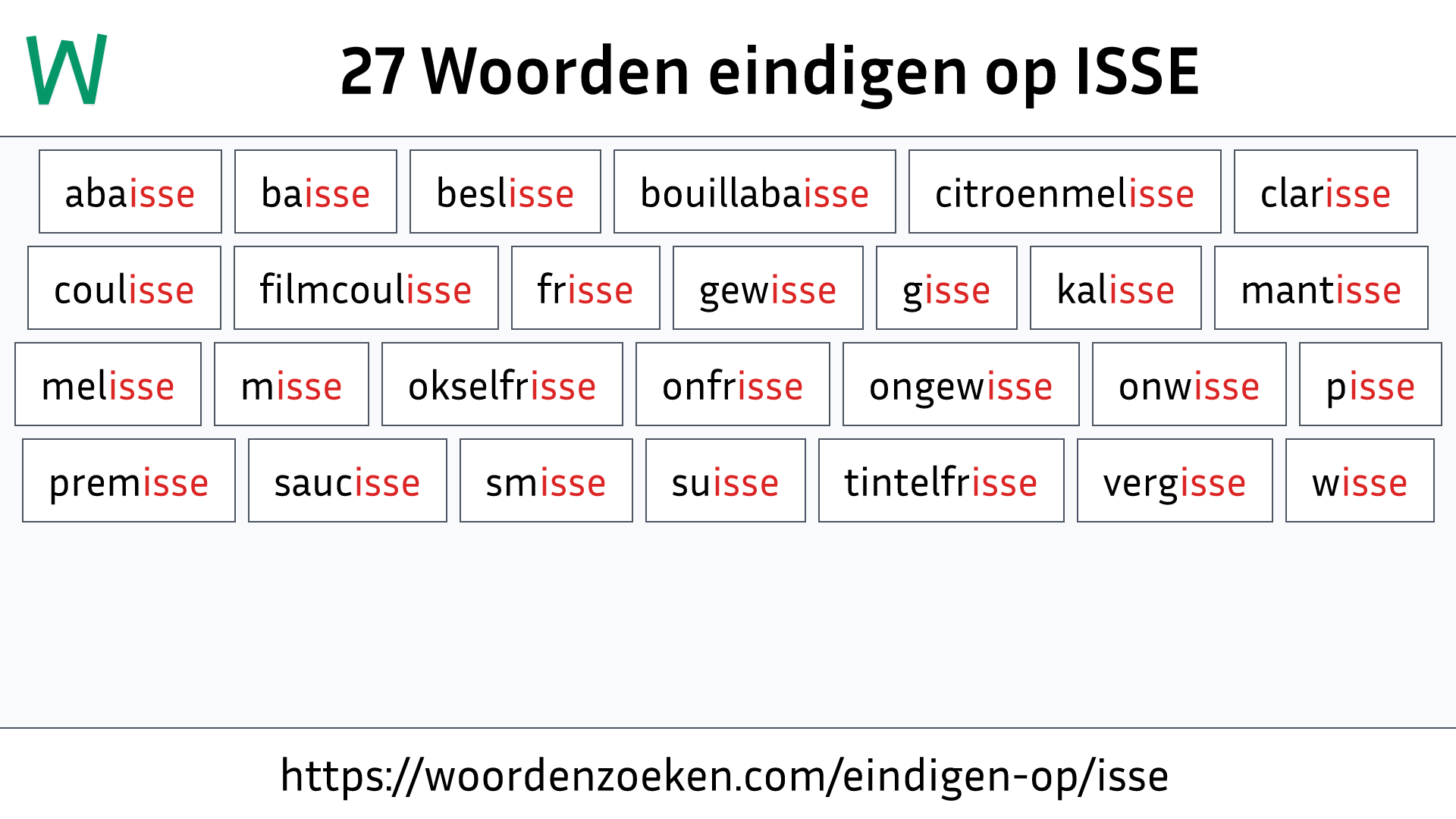 Woorden eindigen op ISSE