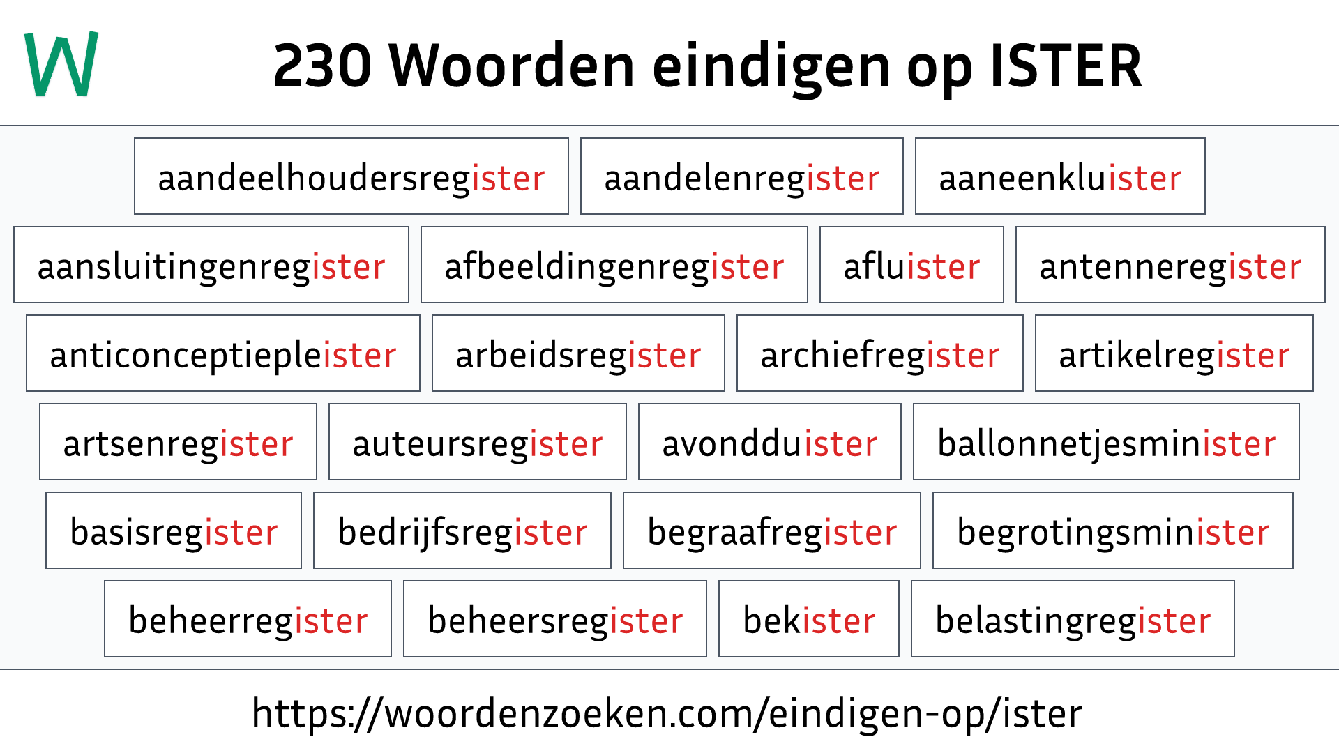 Woorden eindigen op ISTER