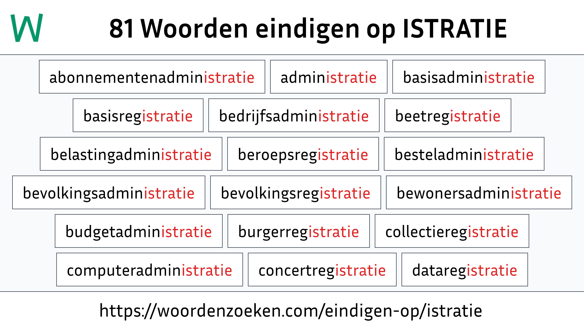 Woorden eindigen op ISTRATIE