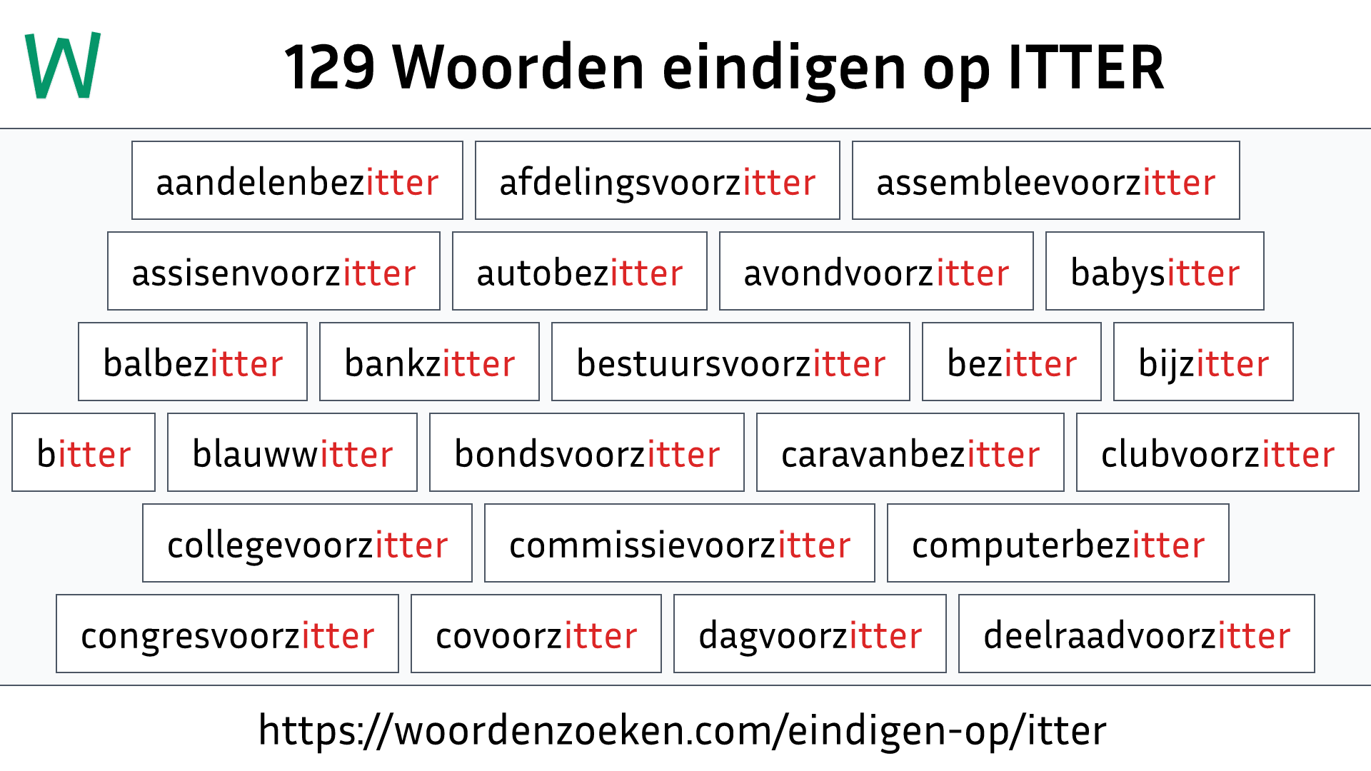 Woorden eindigen op ITTER