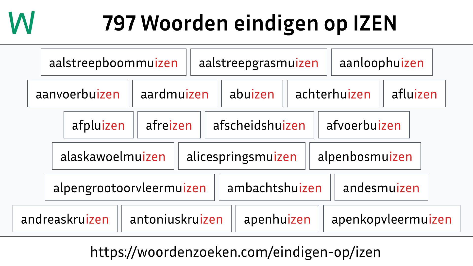 Woorden eindigen op IZEN