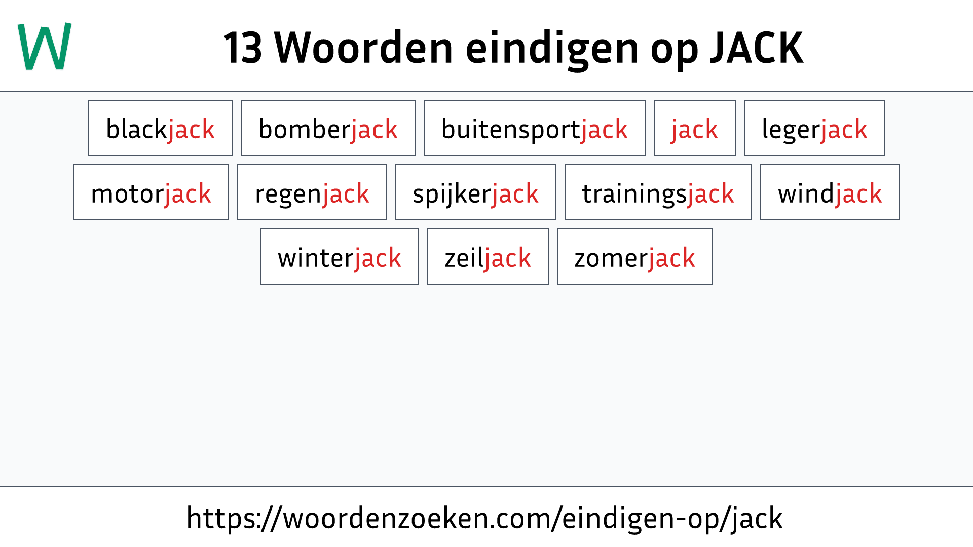Woorden eindigen op JACK