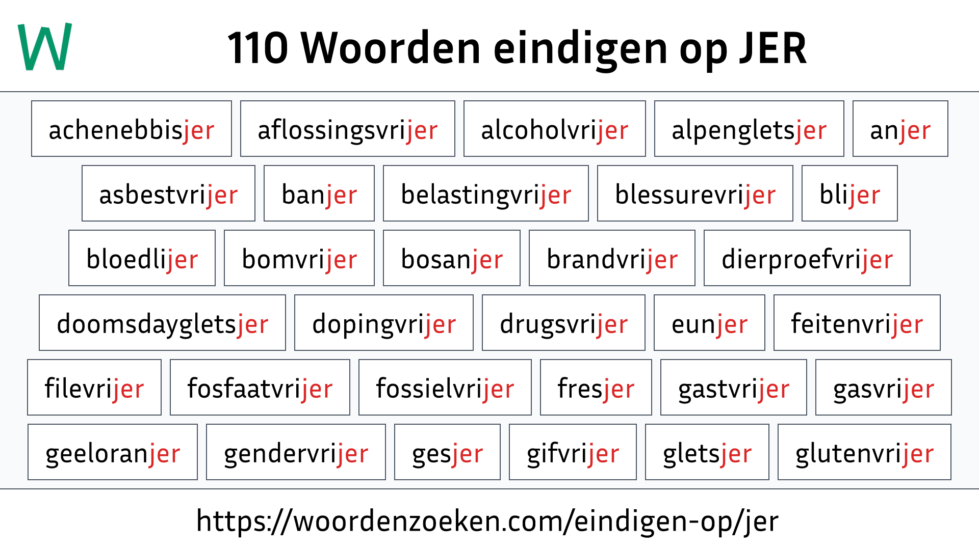 Woorden eindigen op JER