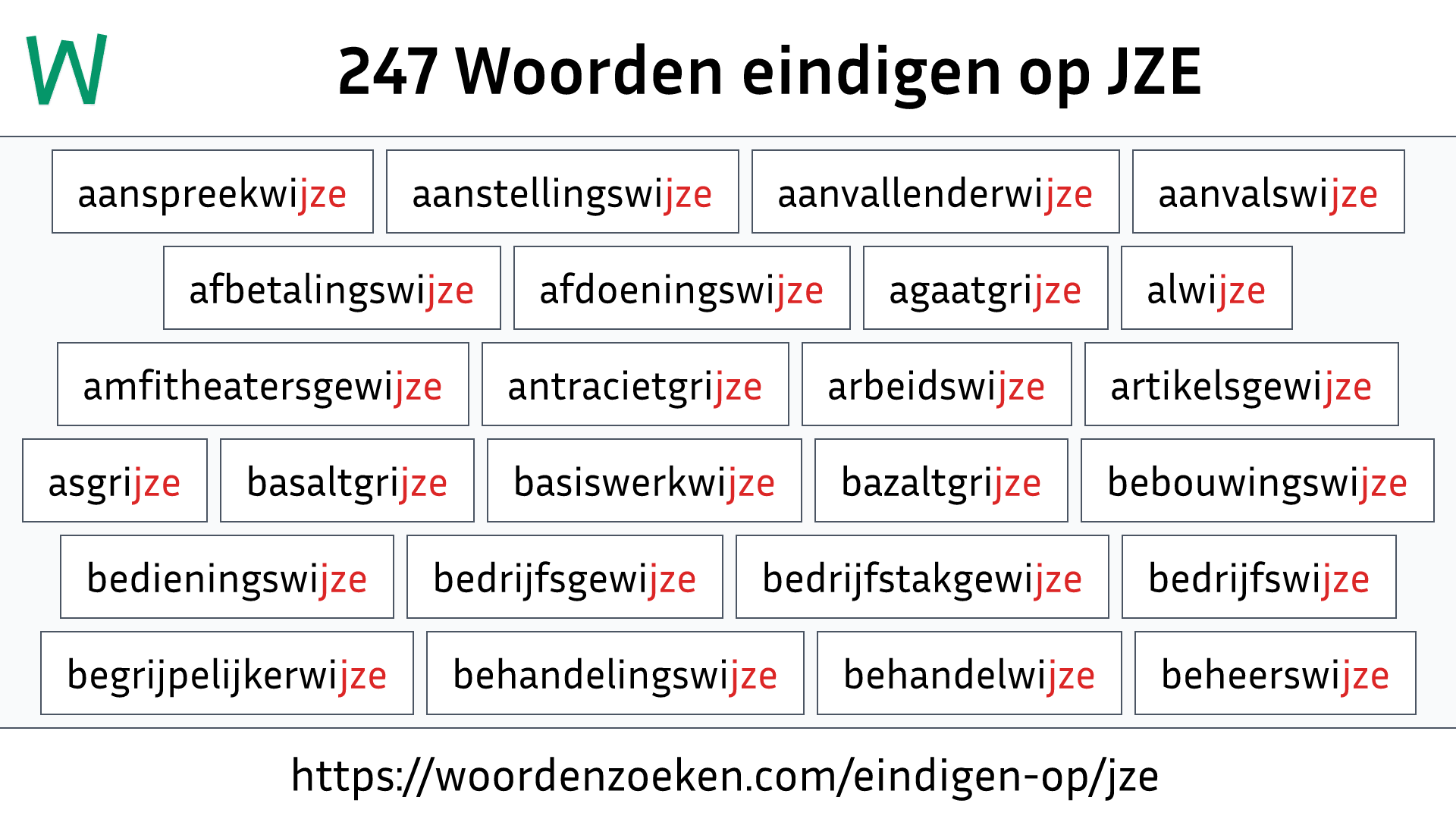 Woorden eindigen op JZE