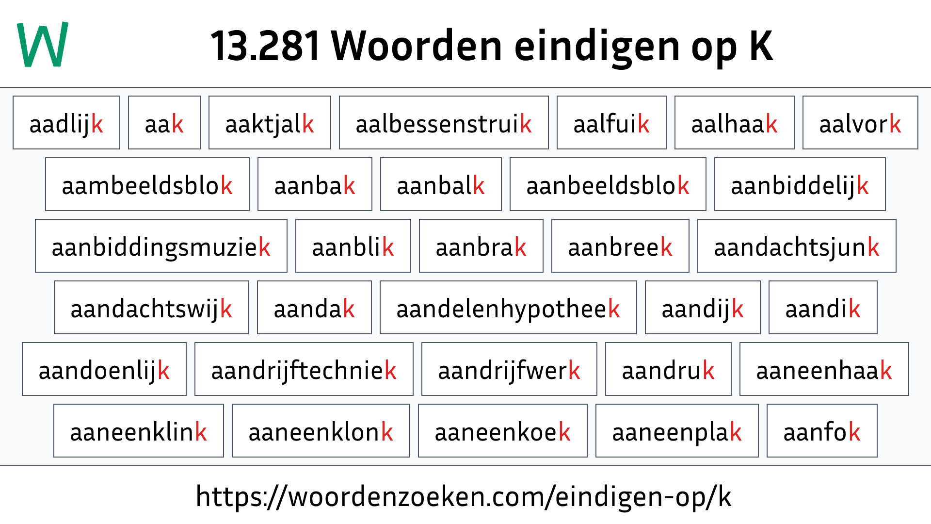 Woorden eindigen op K