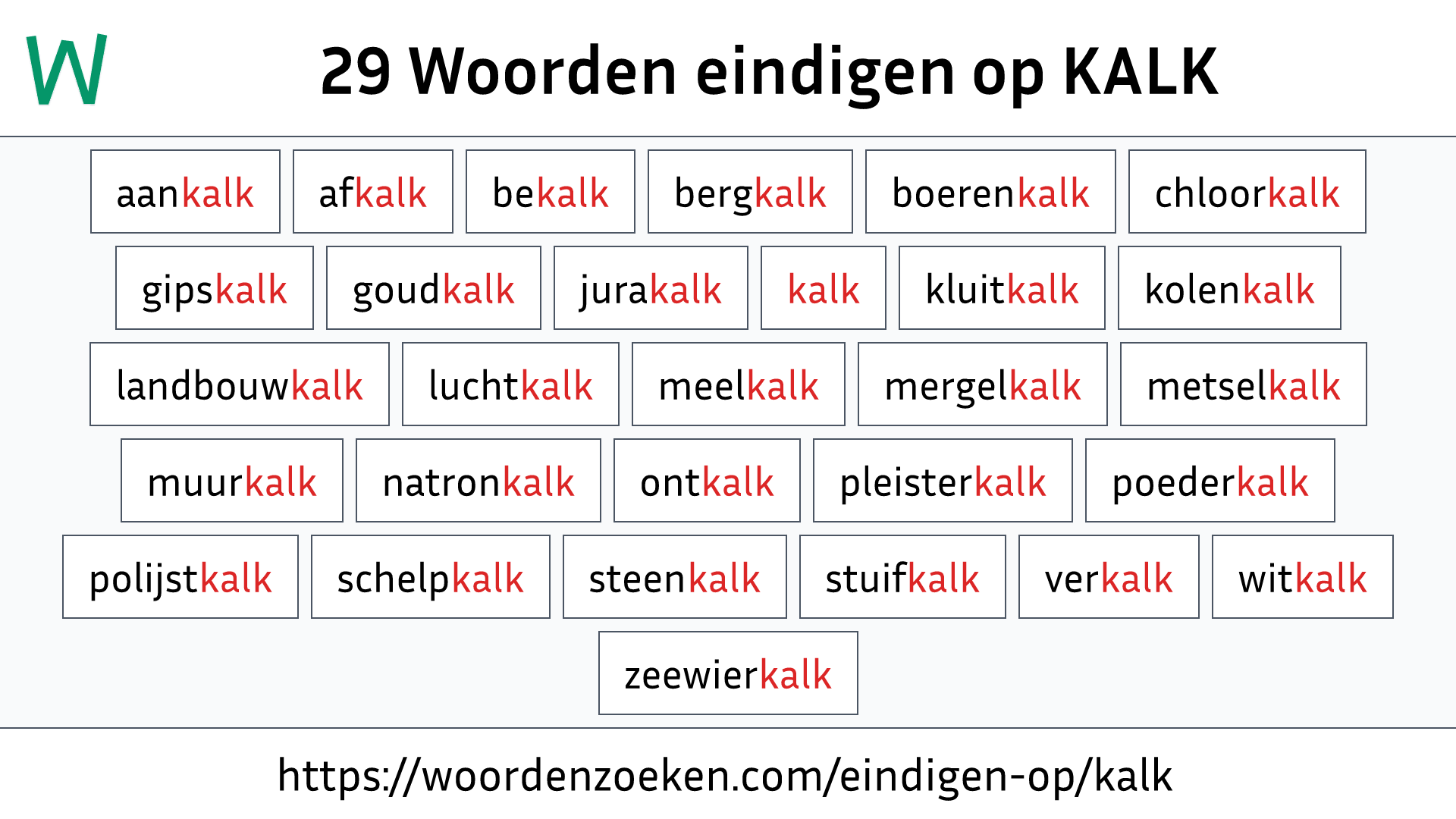 Woorden eindigen op KALK