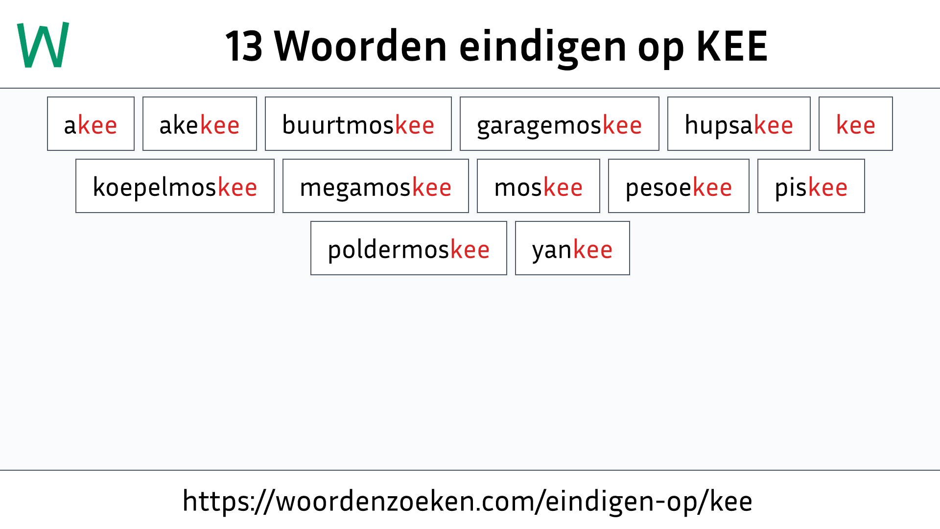 Woorden eindigen op KEE