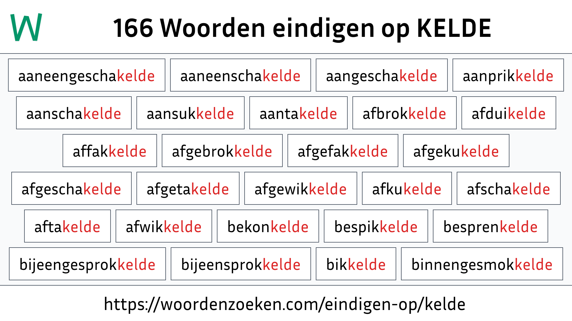 Woorden eindigen op KELDE