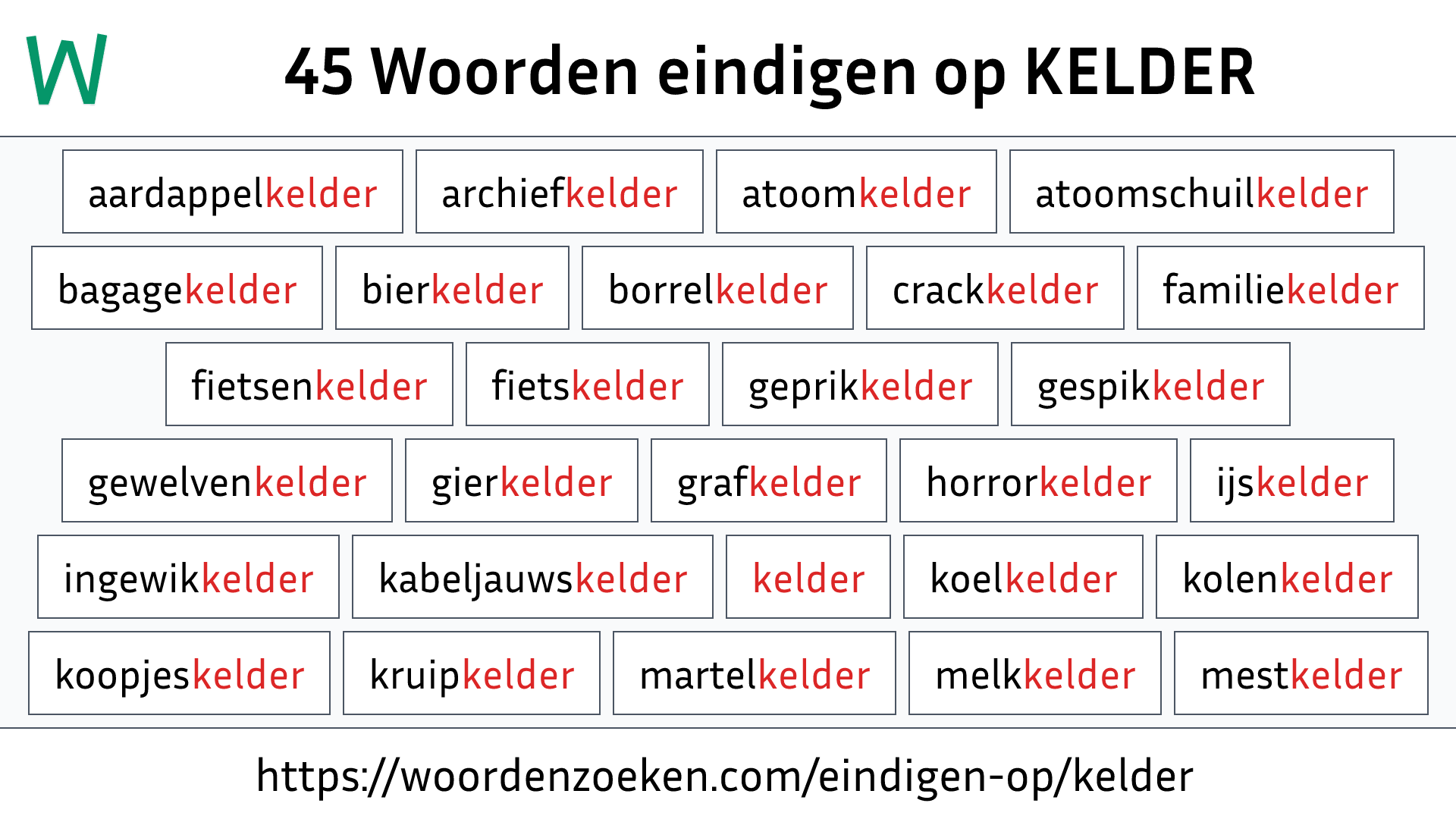 Woorden eindigen op KELDER