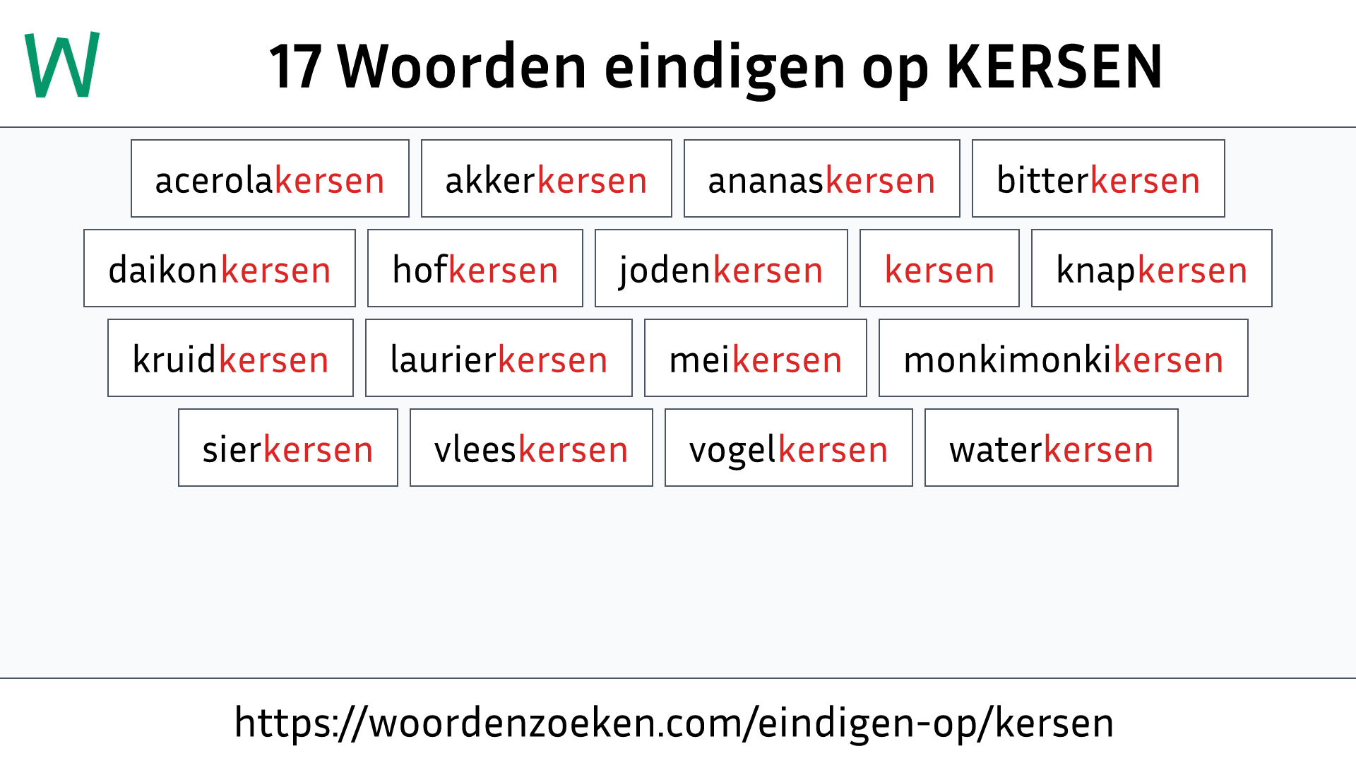 Woorden eindigen op KERSEN