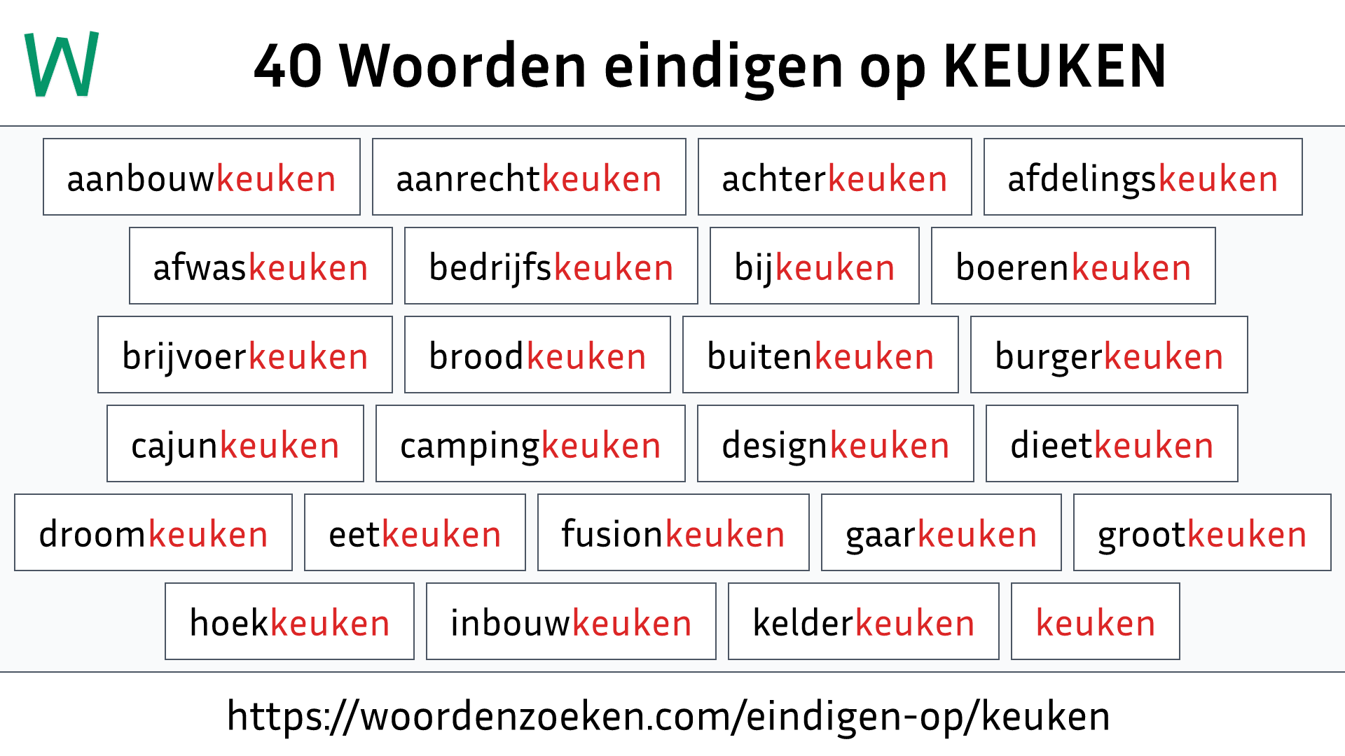 Woorden eindigen op KEUKEN