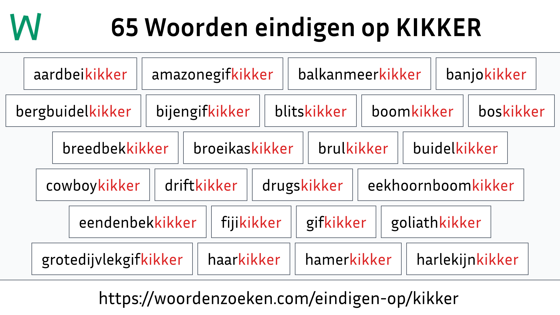 Woorden eindigen op KIKKER