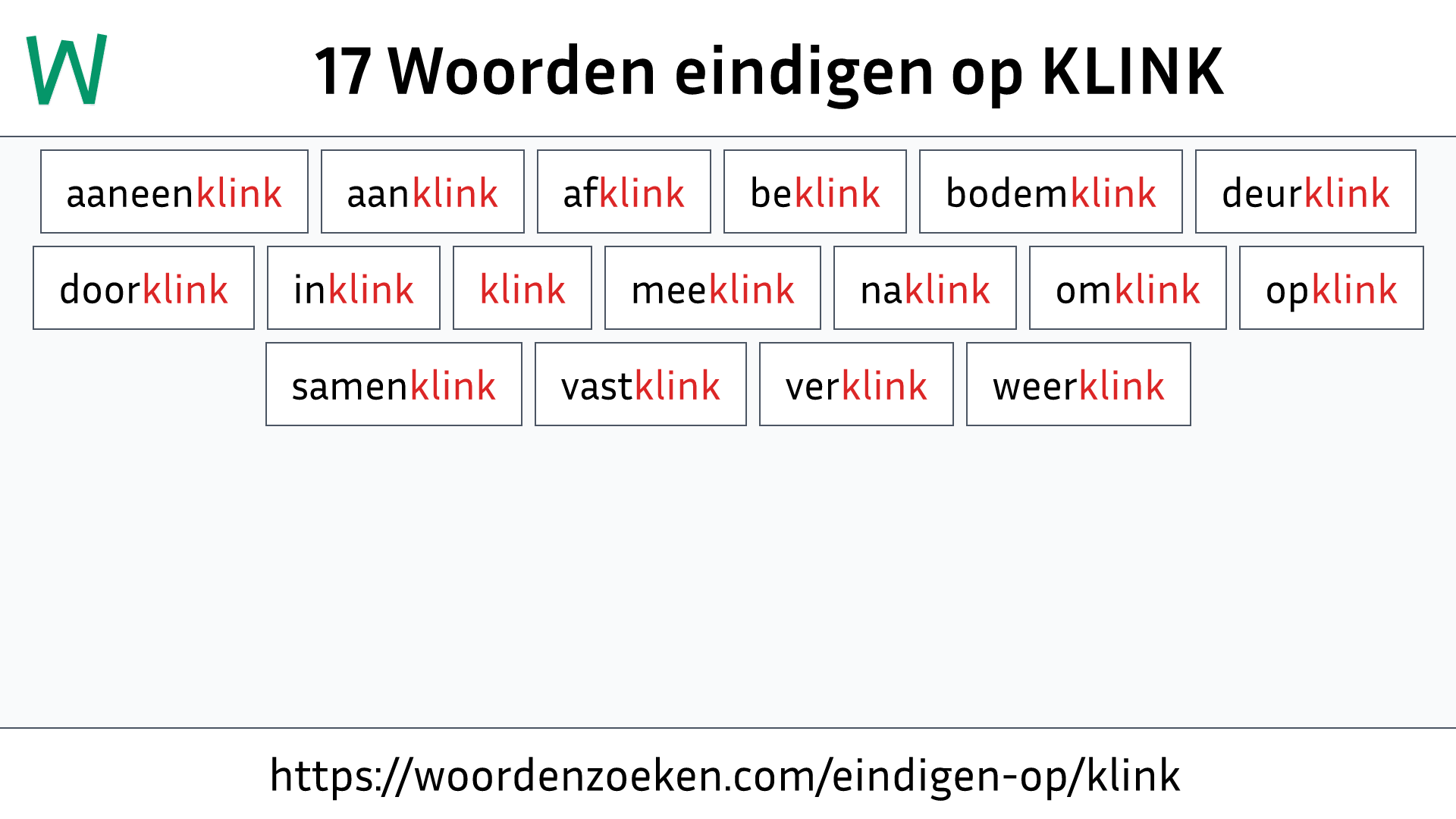 Woorden eindigen op KLINK