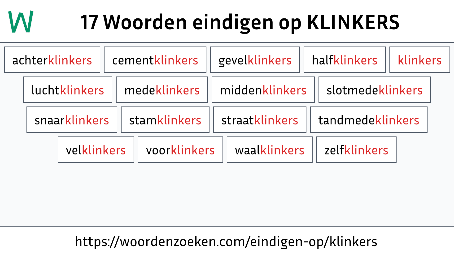 Woorden eindigen op KLINKERS