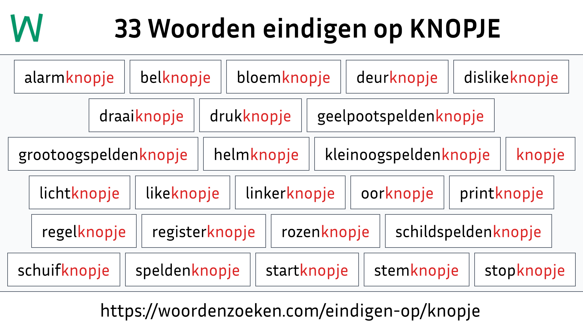 Woorden eindigen op KNOPJE