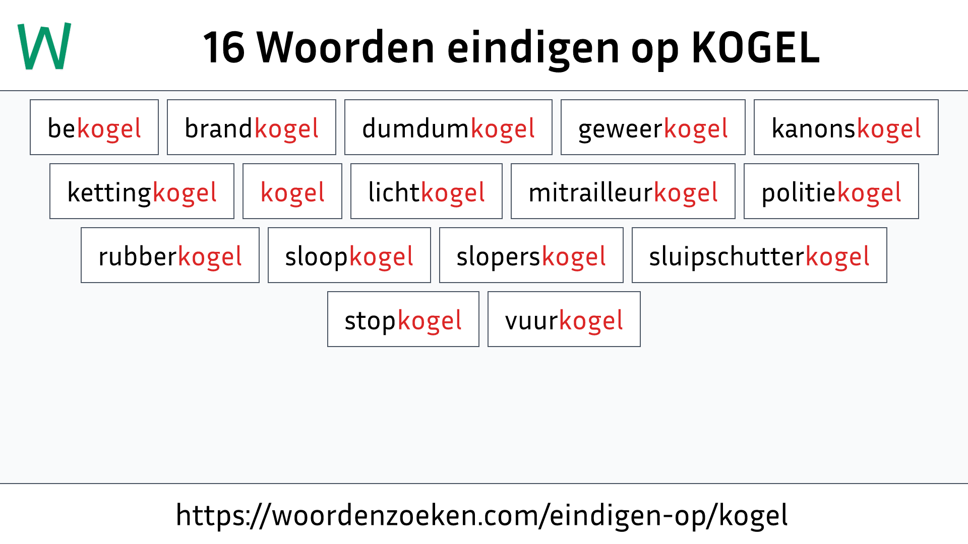 Woorden eindigen op KOGEL